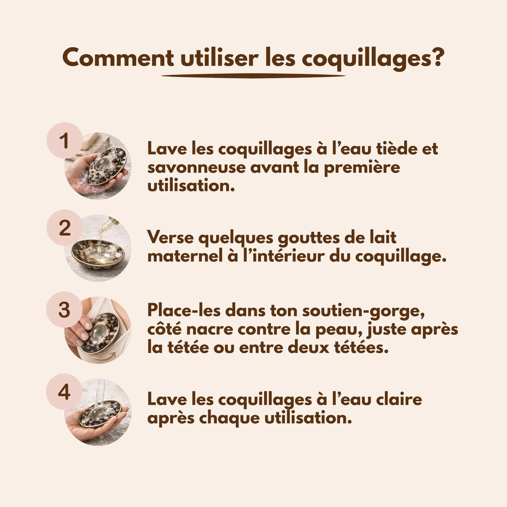 Coquillages d'Allaitement en Nacre Naturelle Néanacré – Protège Mamelons – Soulage Crevasses – Réutilisables Tailles S/M/L
