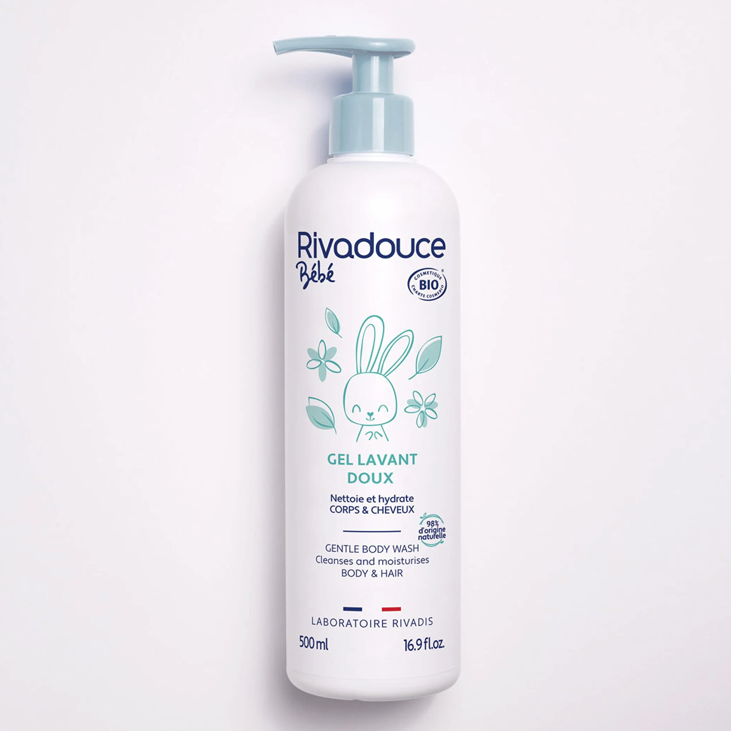 Rivadouce Gel Doux Lavant Bébé Bio 500ml Gel Douche Bébé Sans Savon Hydrate Peau Cuir Chevelu