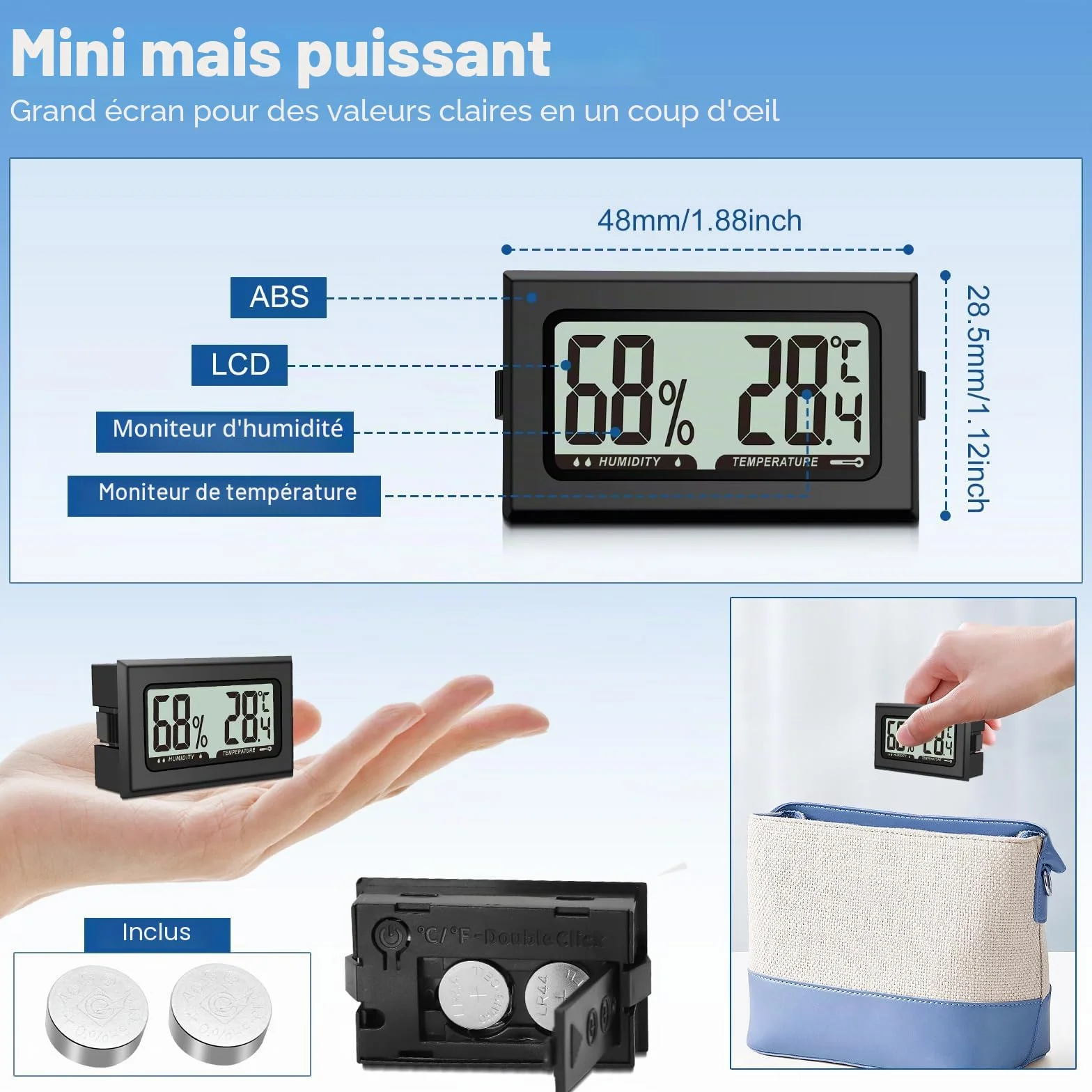 Pixelure Thermomètre Hygromètre Numérique Intérieur, Moniteur de Température et Humidité Haute Précision 8PCS