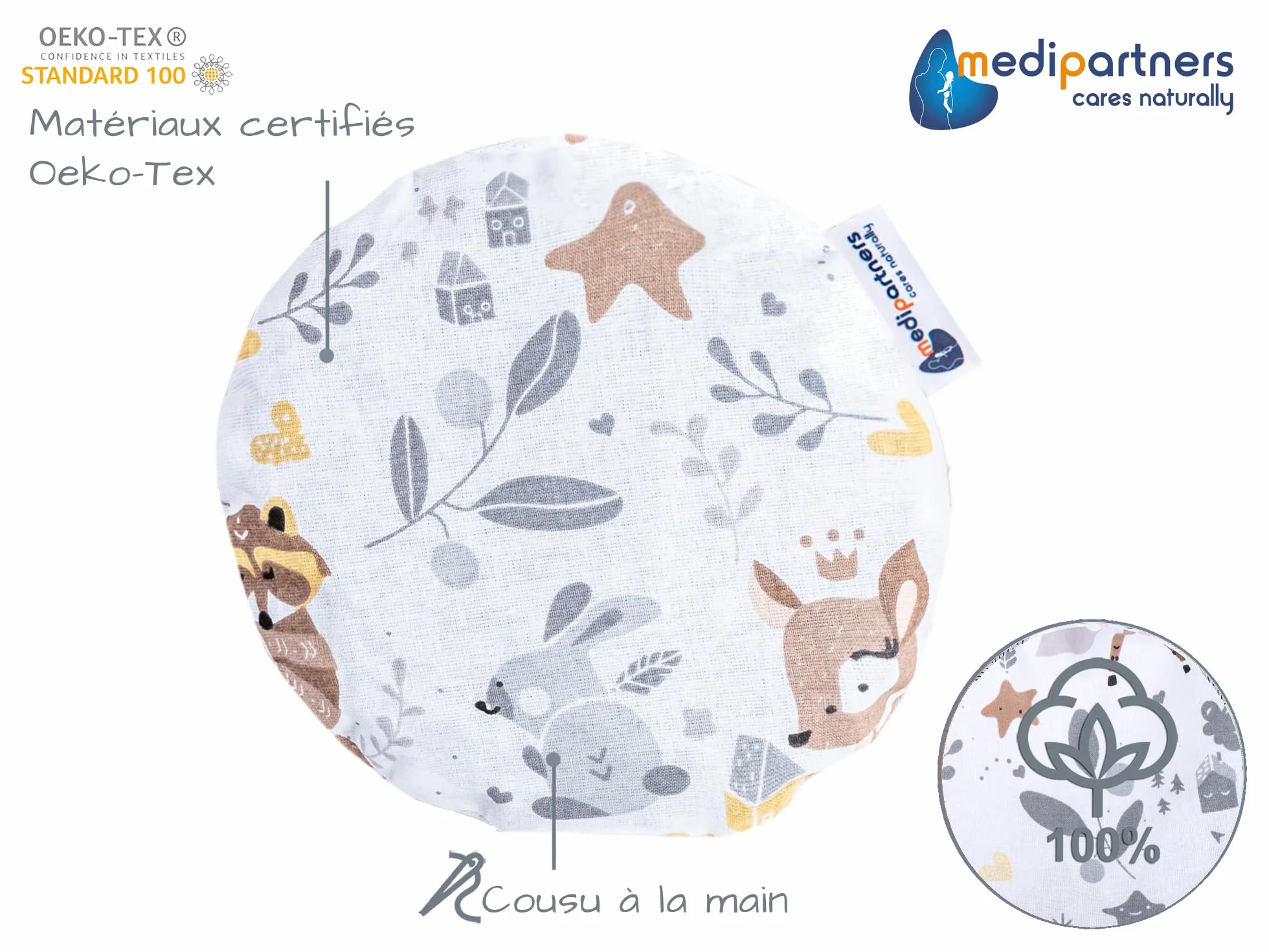 Bouillotte Noyau de Cerise Micro-onde 15cm 180g 100% Coton Certifié Öko-Tex Thérapie Chaleur Froid Massage Cerf