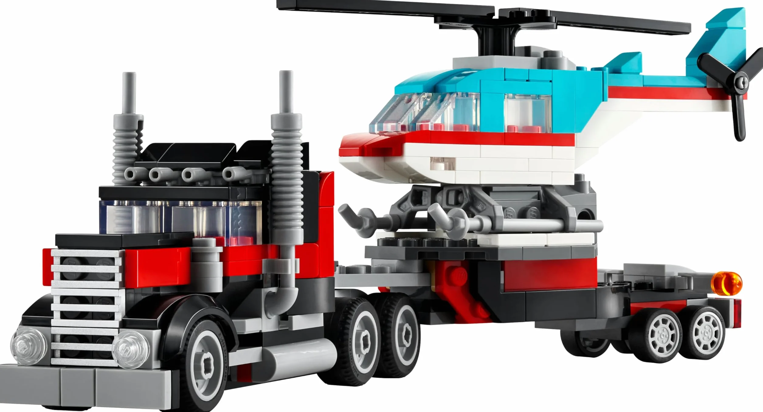 LEGO Creator 3in1 Flatbed Truck with Helicopter Toy to Propeller Plane and Fuel Lorry to Hot Rod and SUV Car Toys 31146 for 7 Plus Year Old Boys Girls