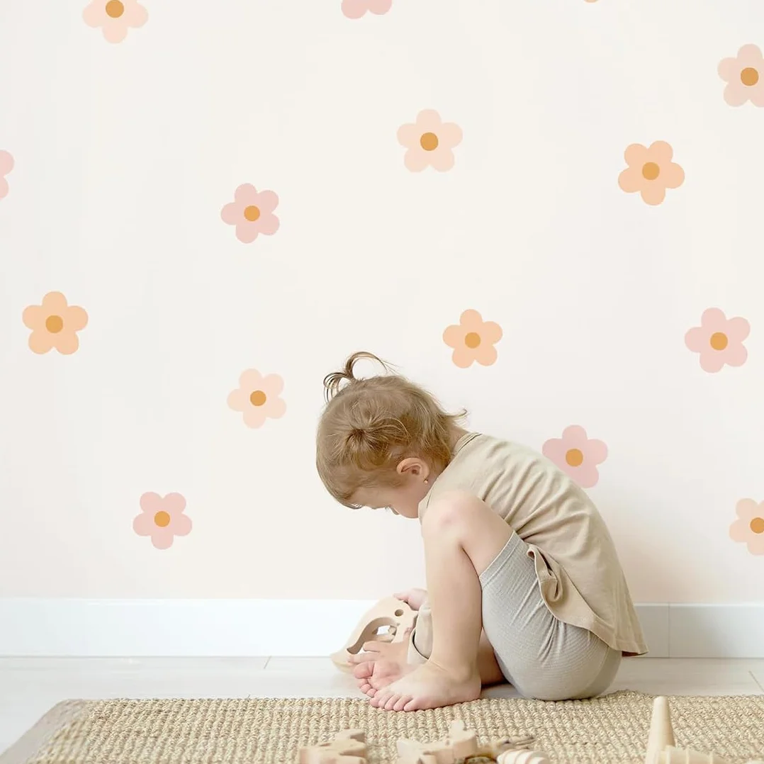 Autocollants Muraux Fleurs 72 Pièces Décoration Chambre Fille Bébé Facile à Poser