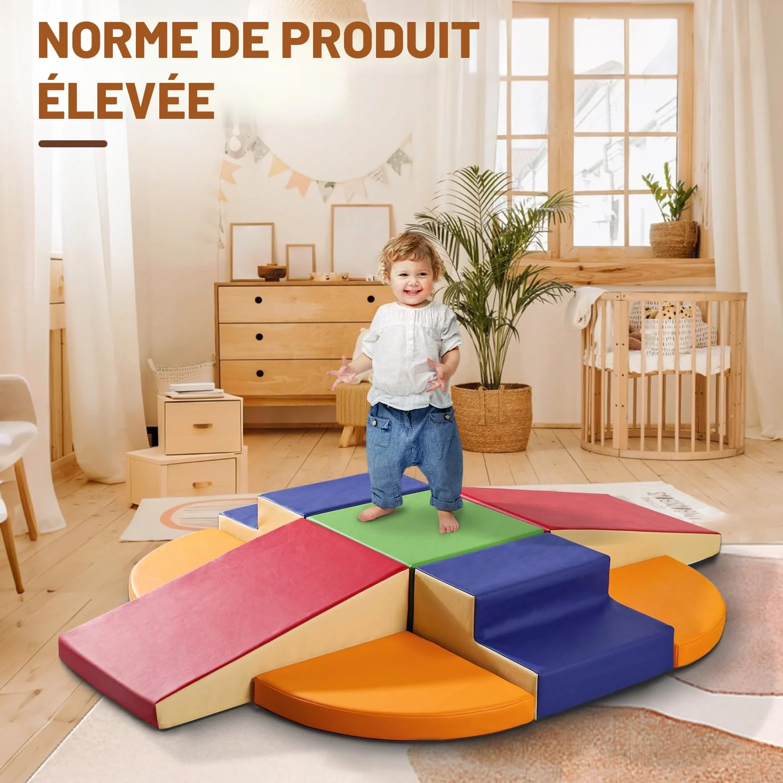 Parcours Motricité Bébé 9 Pièces: Module Motricité Enfant Cuir PU Blocs Mousse Éducatifs Jouets d'Escalade Structure Antidérapante Ensemble d'Échelle Double