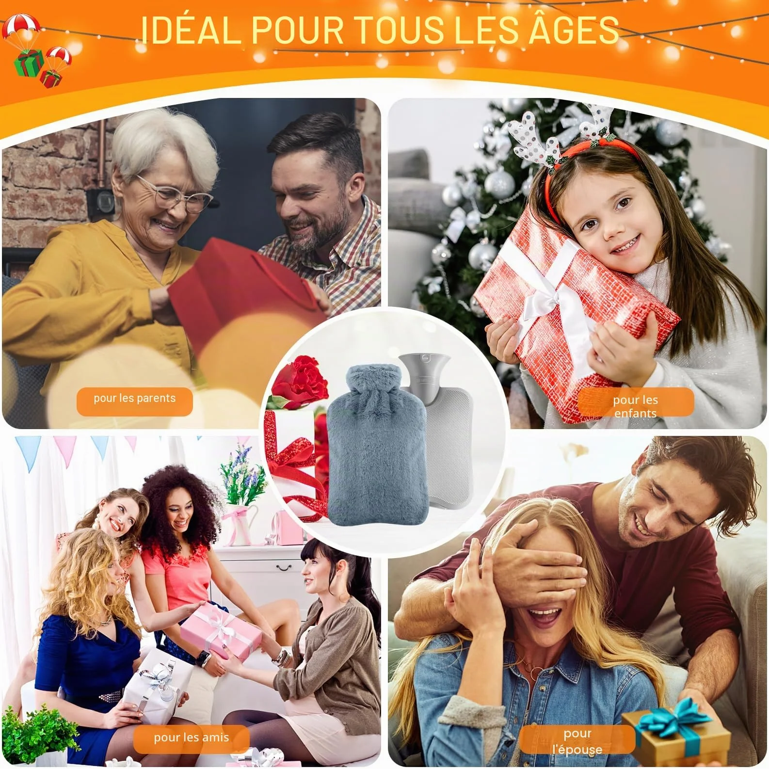 Bouillotte Eau Chaude 2L avec Housse en Peluche Antifuite Caoutchouc Amovible