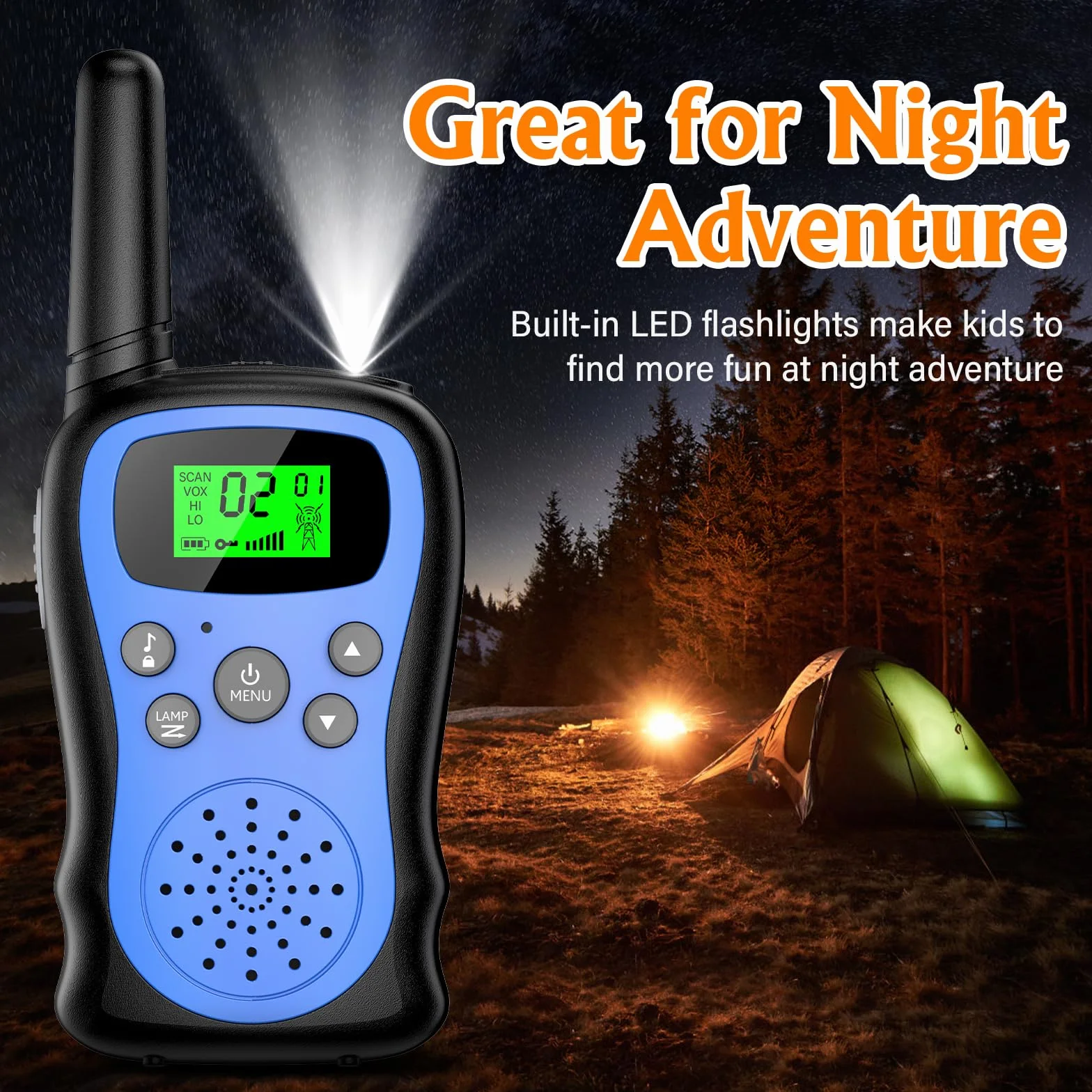 Pakinui Talkie Walkie Enfants Rechargeable Longue Portée 3 KM Batterie 1000mAh Ensemble de 2 avec Lampe de Poche VOX Camping Randonnée