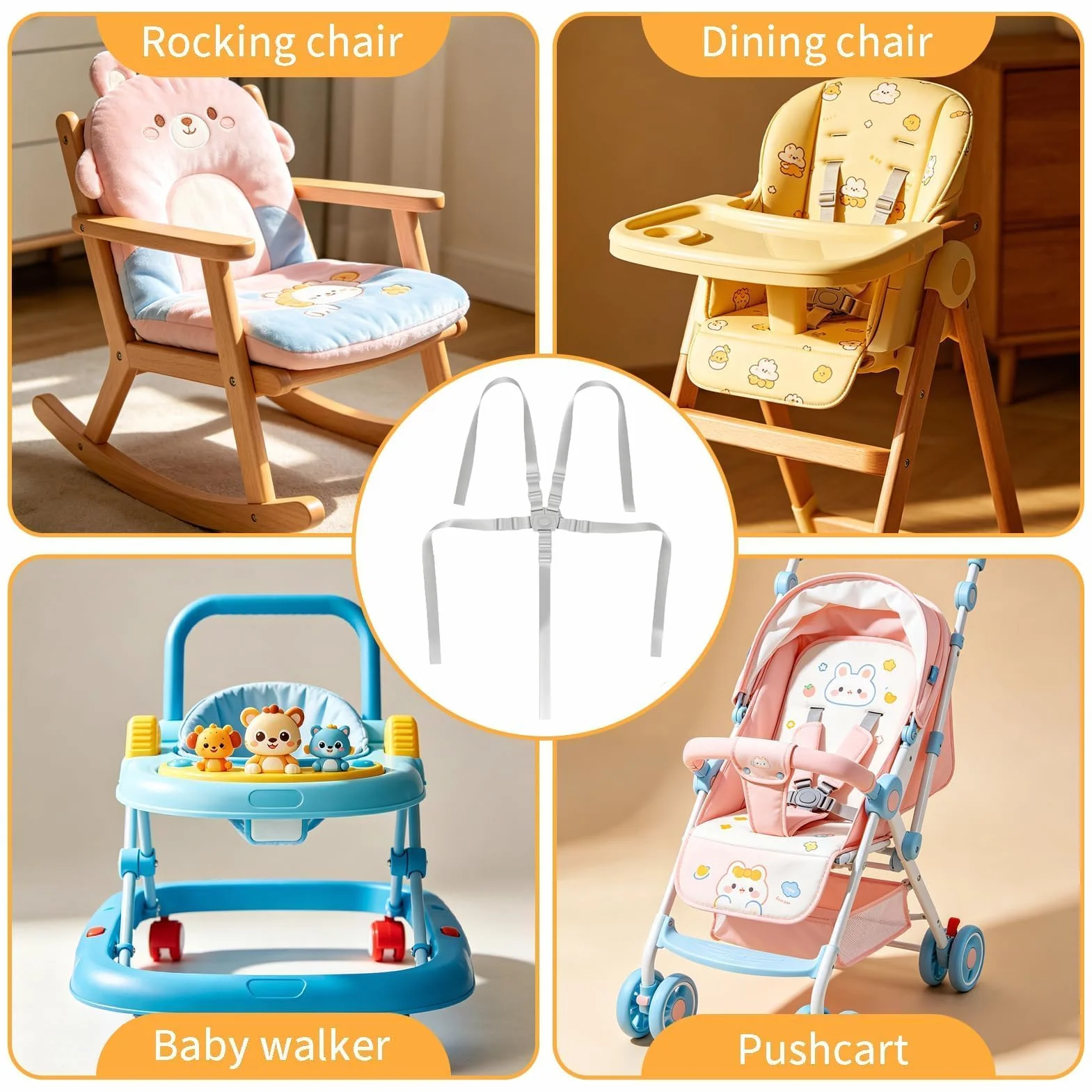 Harnais de Sécurité Universelle Réglable pour Chaise Haute et Poussette