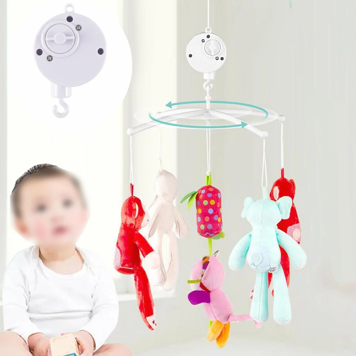 Mobile musical pour berceau avec crochet rotatif, boîte à musique portable décoration chambre enfant