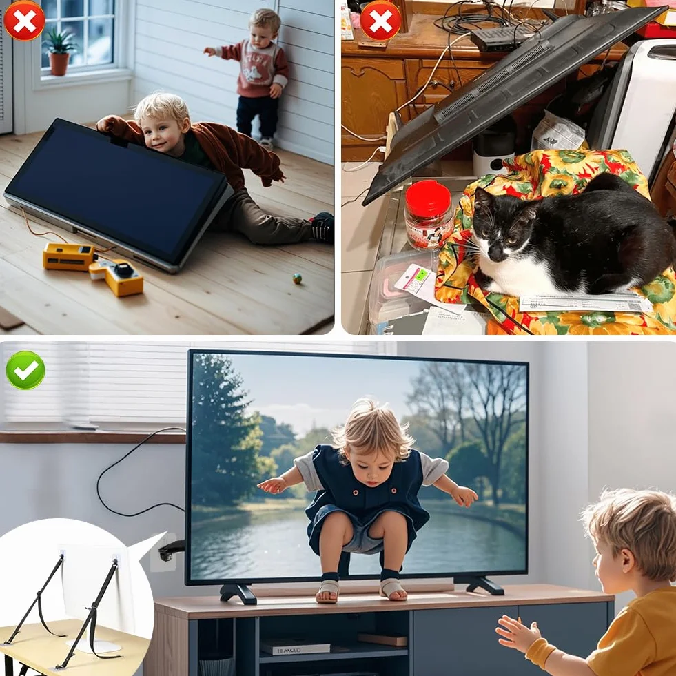HOTUT Sangles Anti-Basculement 2 Pièces Meubles Et TV Sécurité avec autocollants, Sangle sécurité réglables Protection enfants animaux