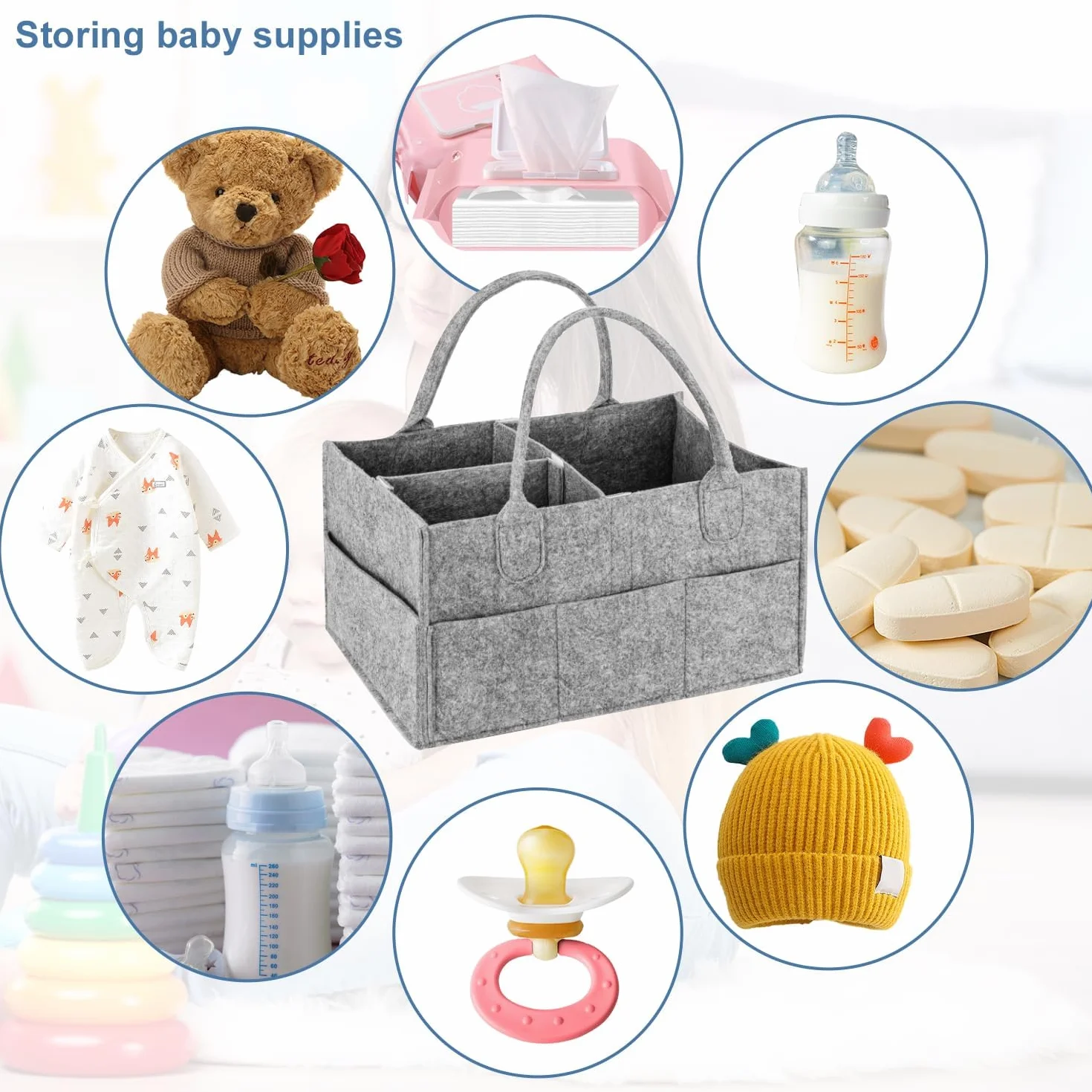 Organisateur de Rangement Pliable en Feutre avec Poignées Panier Multifonction