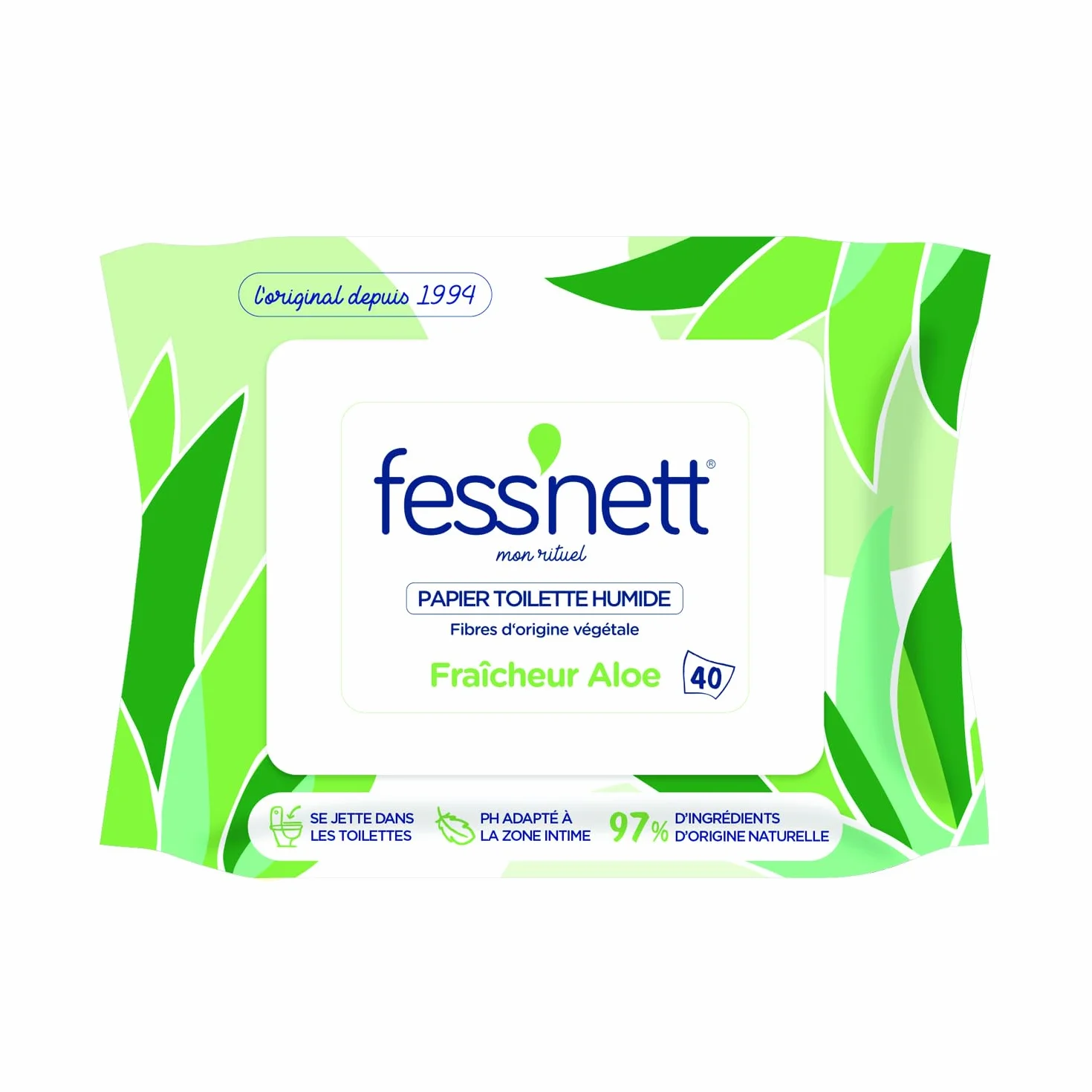 Papier Toilette Humidifié Vert Aloe 40 Feuilles 100% Fibres Végétales PH Neutre Sans Parfum