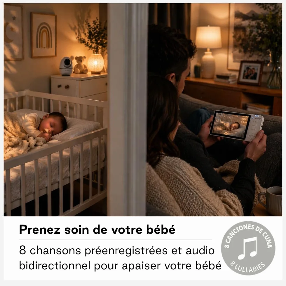 Jané Eye Pro Baby Monitor, Écran 5", Caméra Rotative, Inclinaison Motorisée, Vision Nocturne, Audio Bidirectionnel