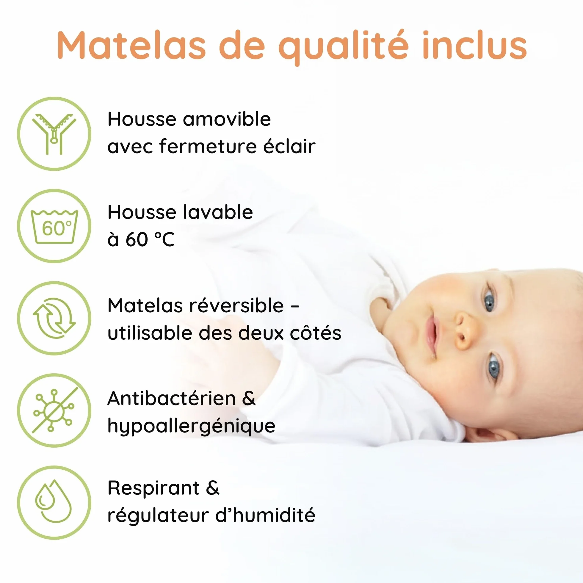 Kids Collective Lit bébé évolutif 60x120 70x140 cm Matelas Sommier hêtre Massif Blanc