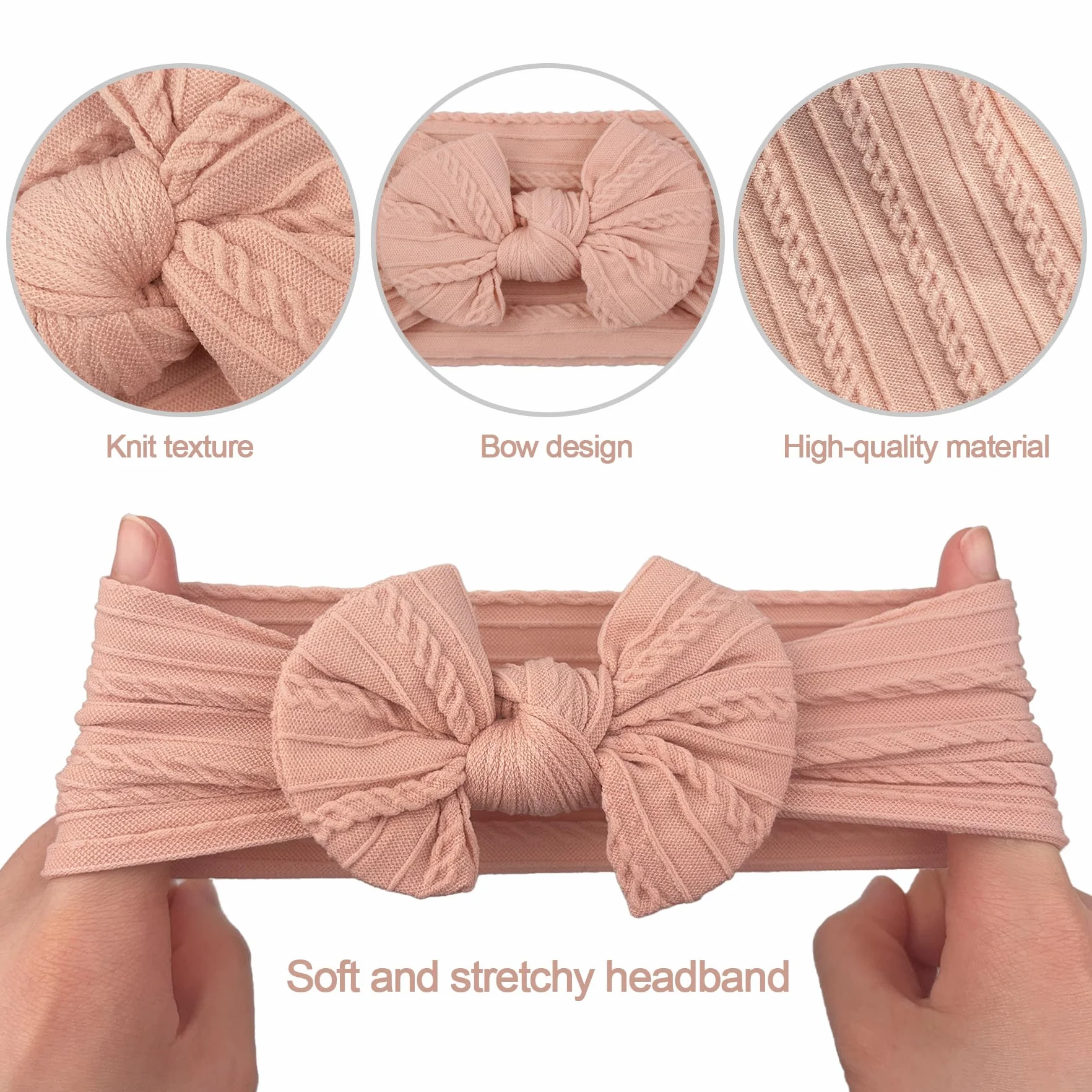 Bandeau Bébé Fille Serre-Tête Arc Élastique Coffret Cadeau 2 Pièces Blanc Rose