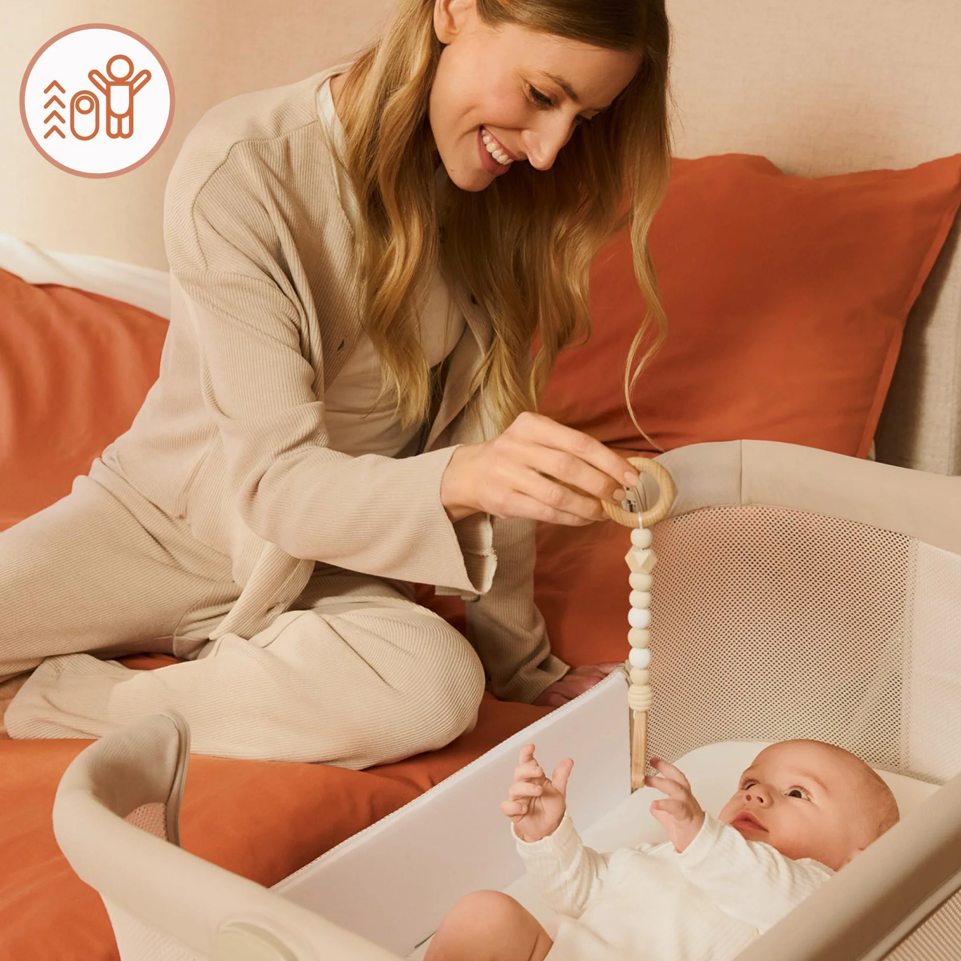 Lionelo Luna Lit Bebe Indépendant Cododo avec Matelas Co-Sleeping Nouveau-né 9 kg Hauteur Inclinaison Réglables 4 Roues Blocage Fixation Lit Parents Aéré Beige