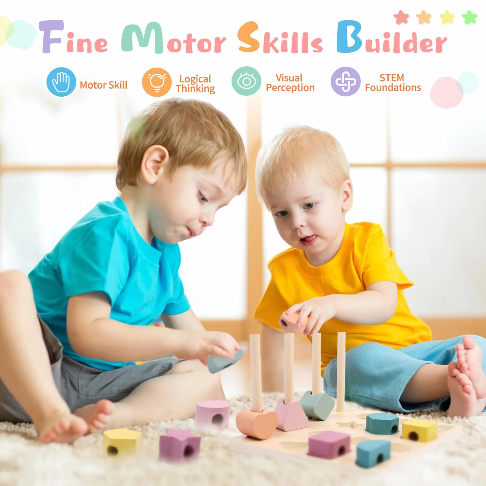 Jeux Montessori Enfant 3 en 1 Jouet d'Activité Empilable Enfiler Tri Bois Cadeau Garçon Fille 2-5 Ans