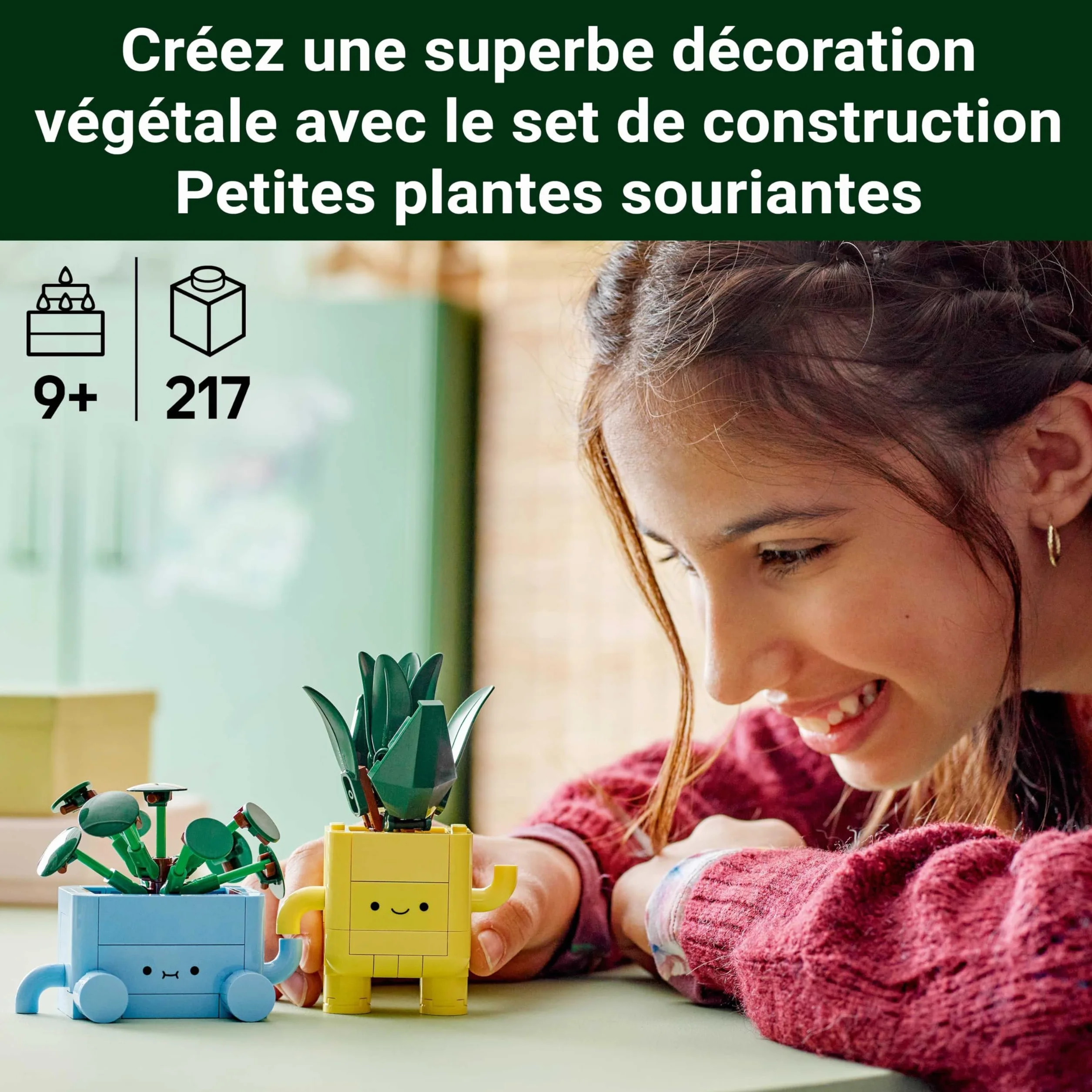 LEGO Botanicals Petites Plantes Souriantes 10349 - Jouet Loisirs Créatifs - 2 Plantes Artificielles avec Pots Fleurs Colorés & Visages Interchangeables - Cadeau Nature pour Fille dès 9 Ans