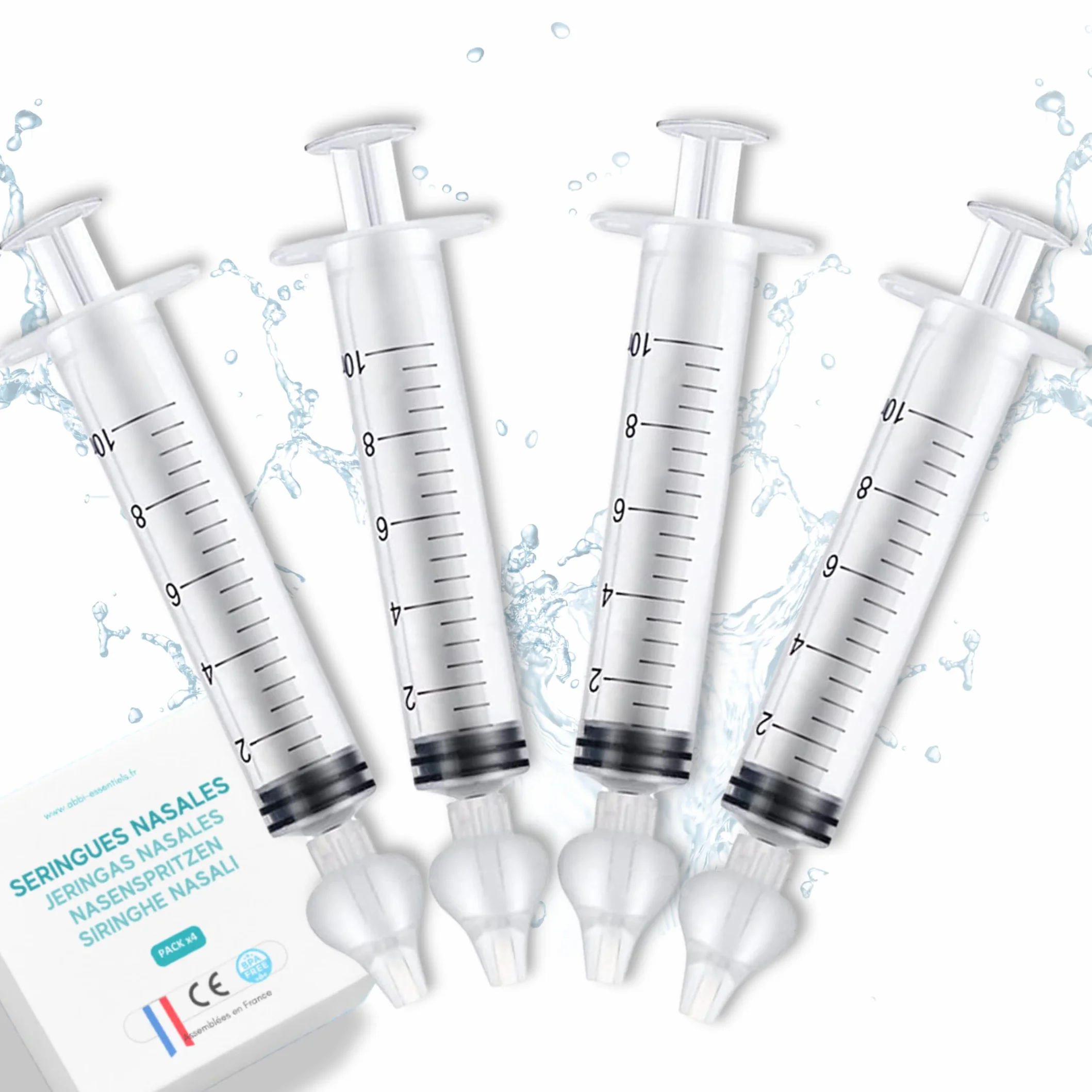 ABBICARE Seringue nasale bebe 10ml sans BPA Kit 4 seringues embouts silicone soin nasal