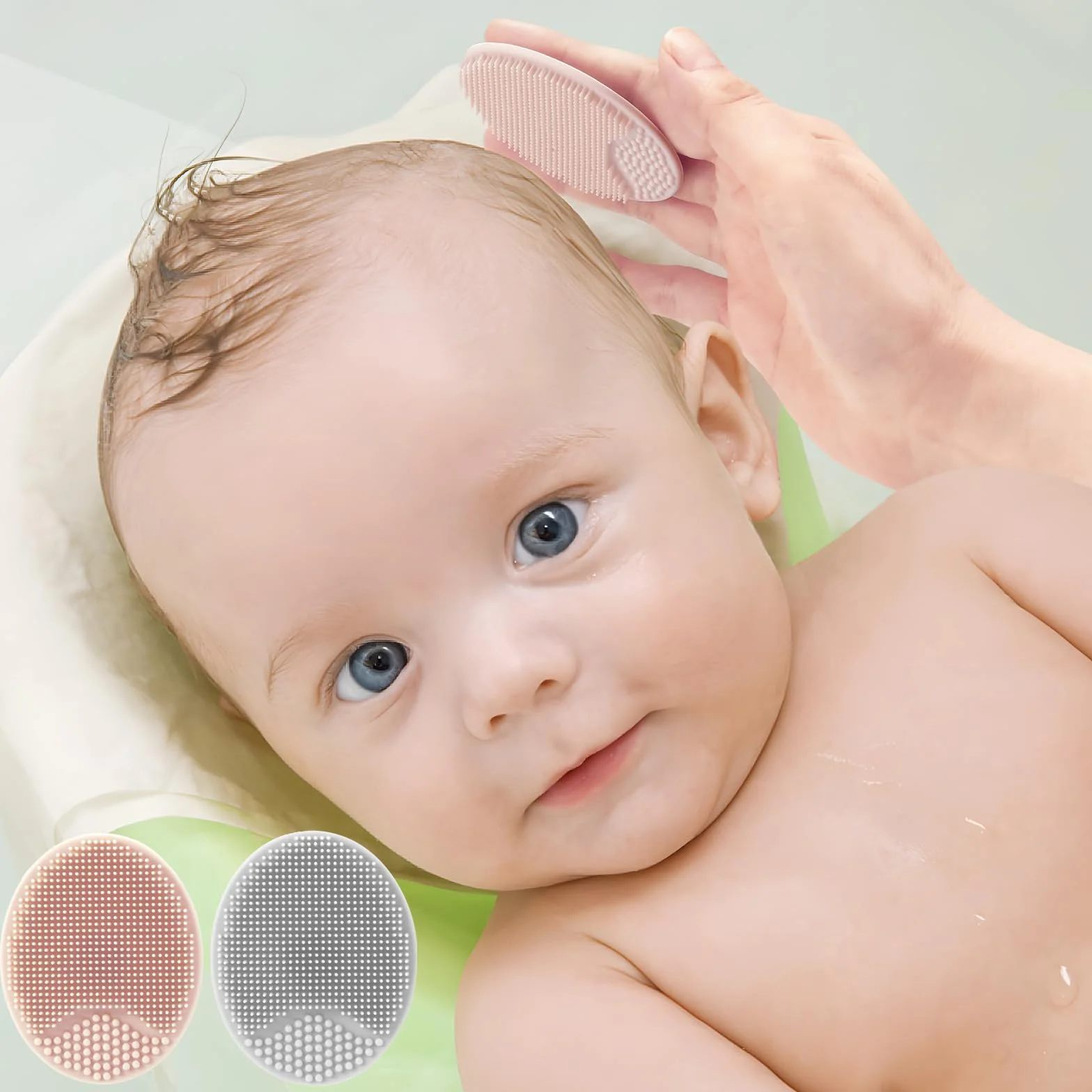 PandaEar Tasse de Rinçage Bébé Silicone Rinçeur Shampoing 2 Brosses Croûtes Lait Rose