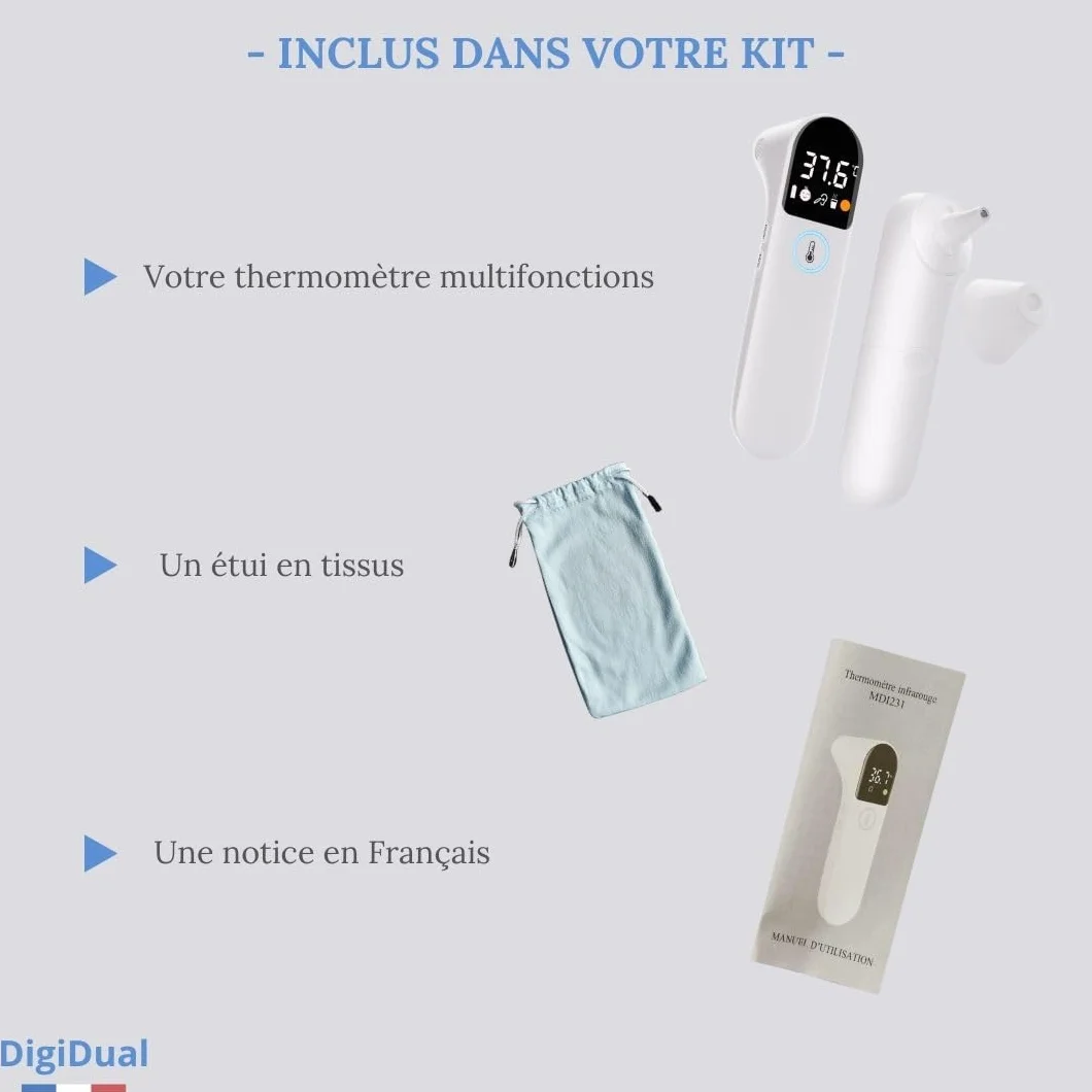 DigiDual Thermomètre Infrarouge Médical Auriculaire et Sans Contact Certifié CE IEC 60601-1 Précis Rapide