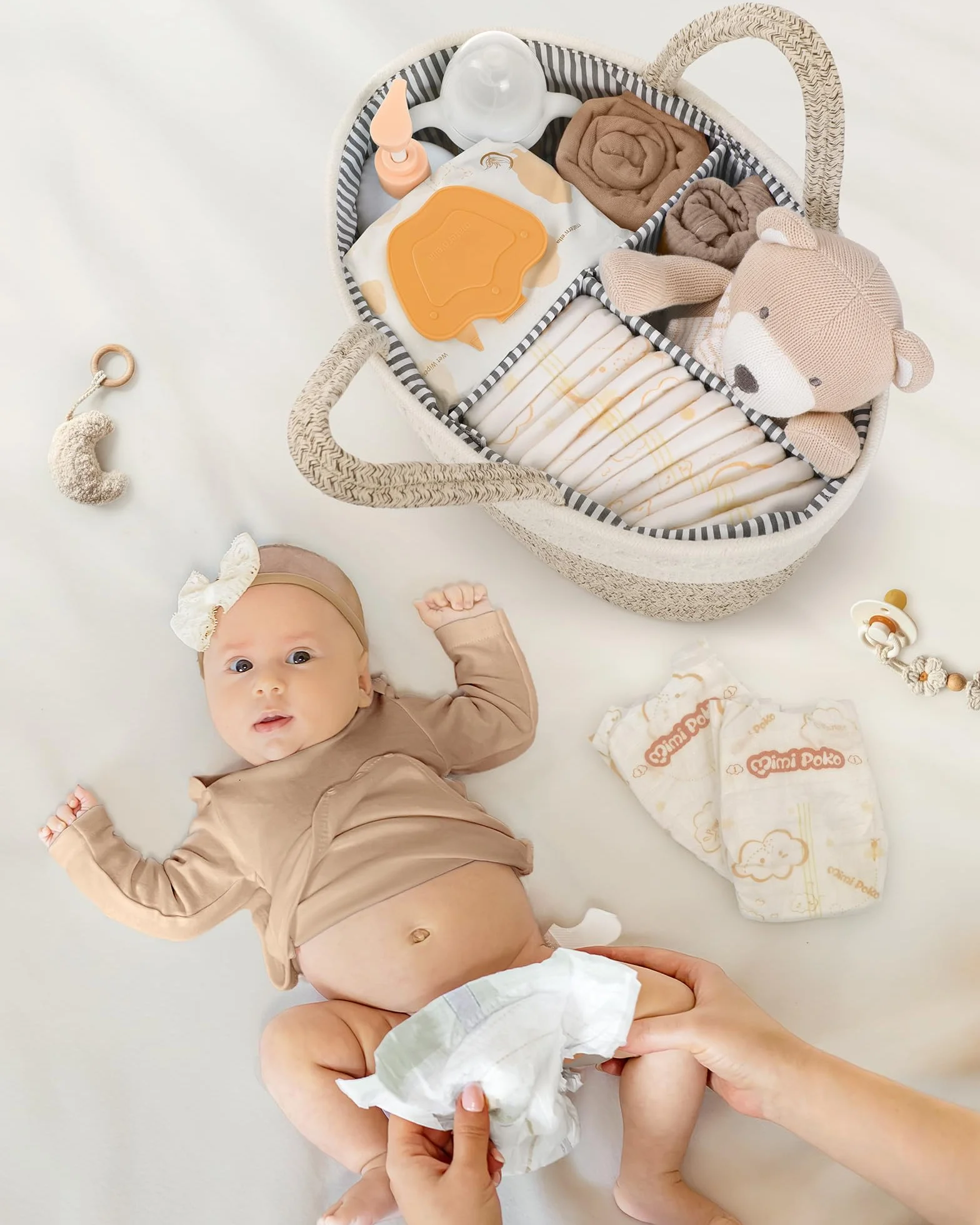 Maliton Panier Rangement Bébé avec Compartiments en Corde Coton pour Nouveau-né