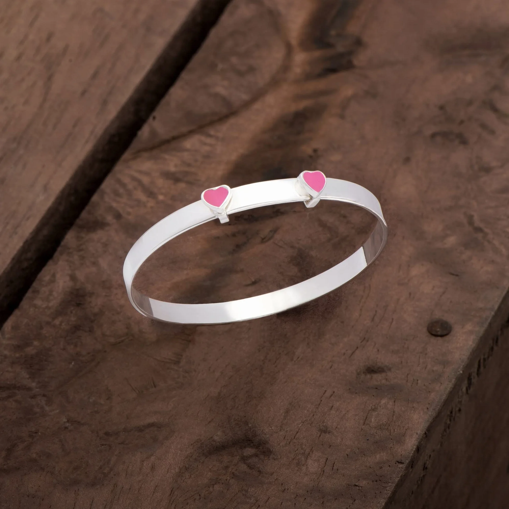 Aeon Bracelet extensible bébé argent sterling 925, cœurs émail rose, baptême, coffret cadeau