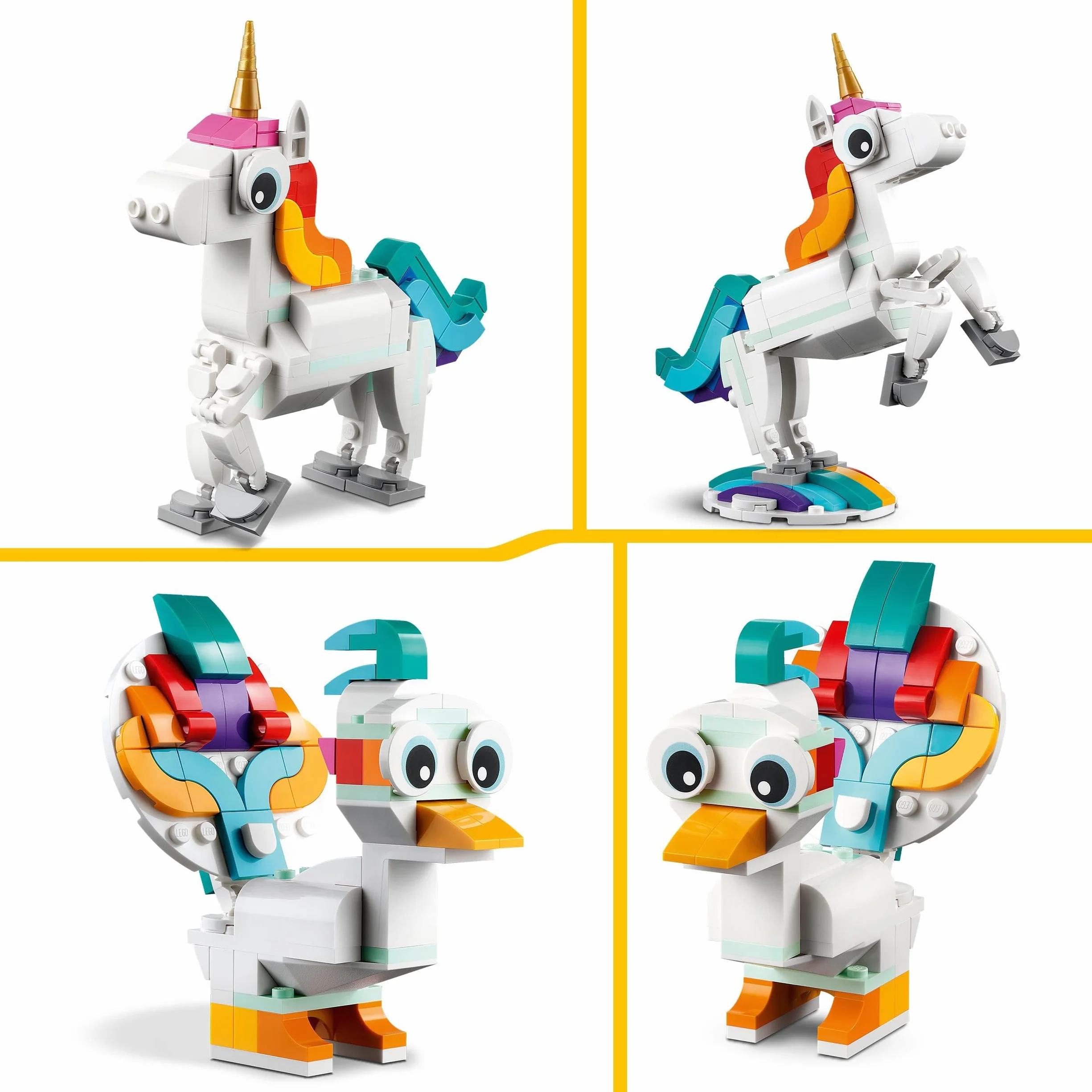 LEGO Creator 3-en-1 La Licorne Magique 31140 Jouet de Construction Figurine Animal Transformable Hippocampe Paon Cadeau 7 Ans