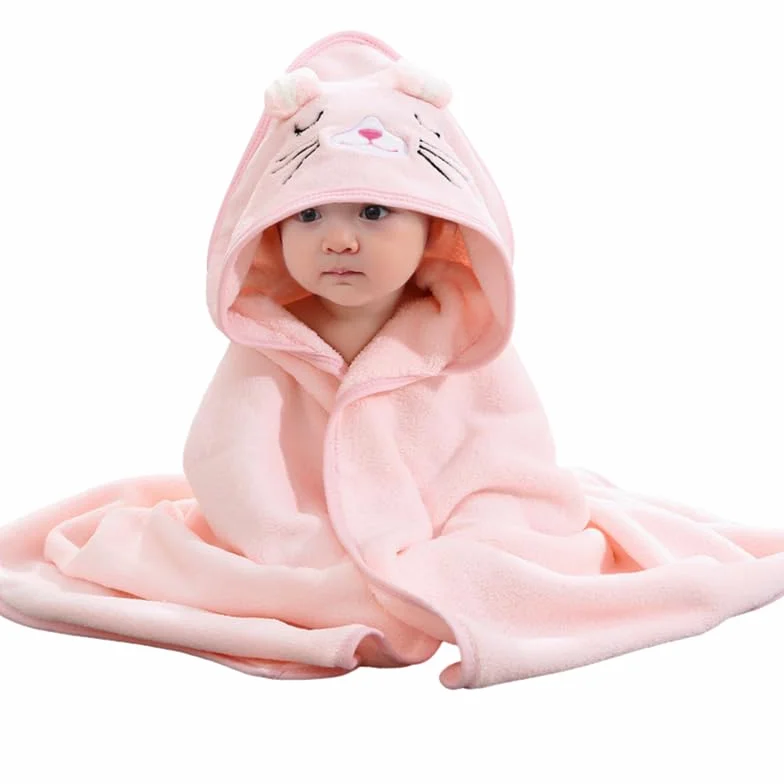 Serviette de Bain avec Capuche Bébé 80x80 cm Super Absorbante Nouveau-né Rose