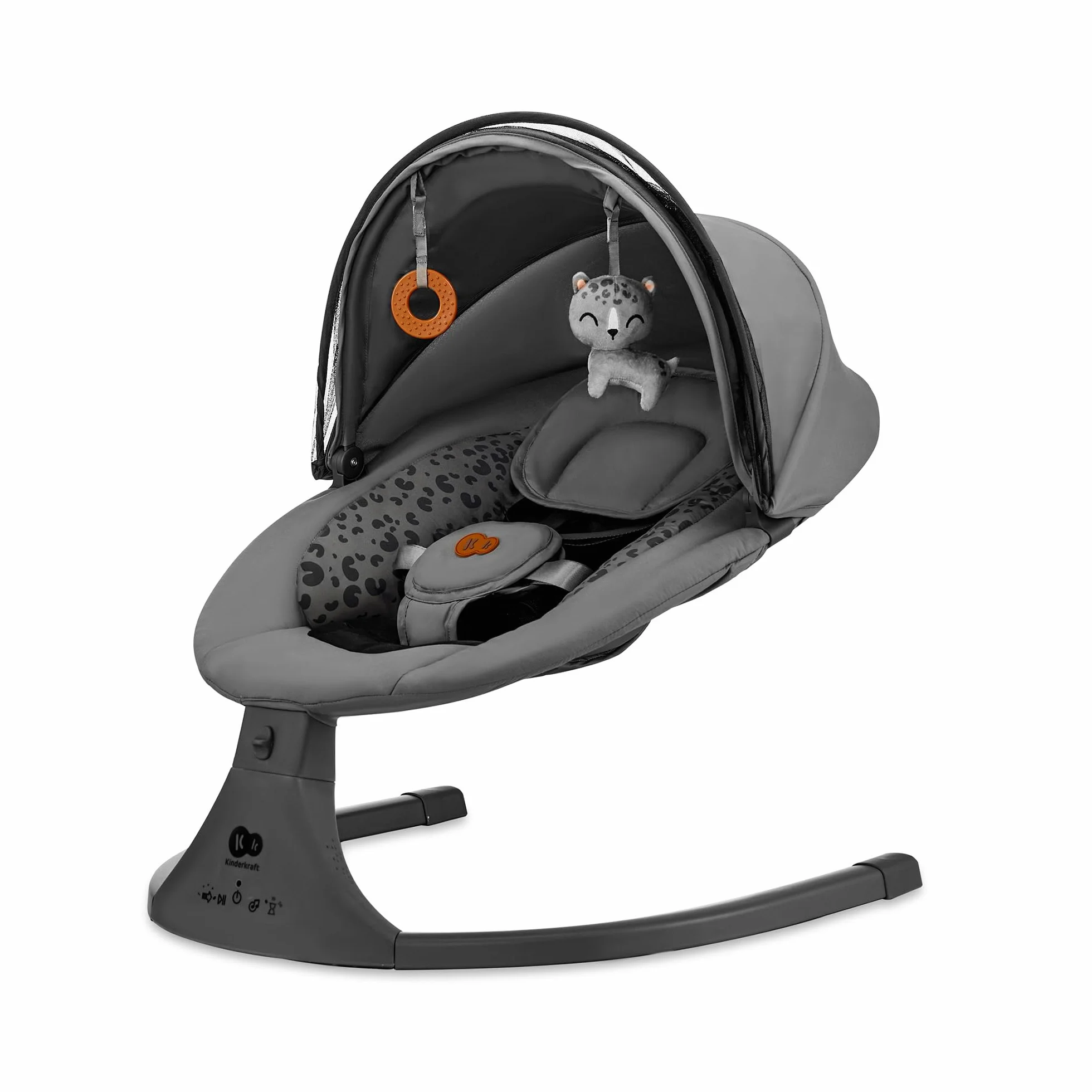 Kinderkraft LUMI 2 Transat bébé Balancelle électrique Naissance à 9 Mois Réglable hauteur 5 modes balancement 12 mélodies Arche jouets Gris foncé