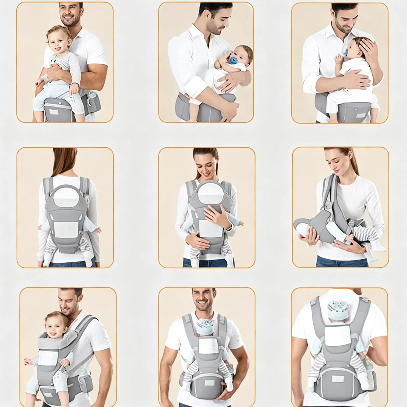 Porte Bébé Ergonomique Ventral Dorsal Siège Hanche Coton Léger Respirant Réglable 0-48 Mois 3,5-25 kg