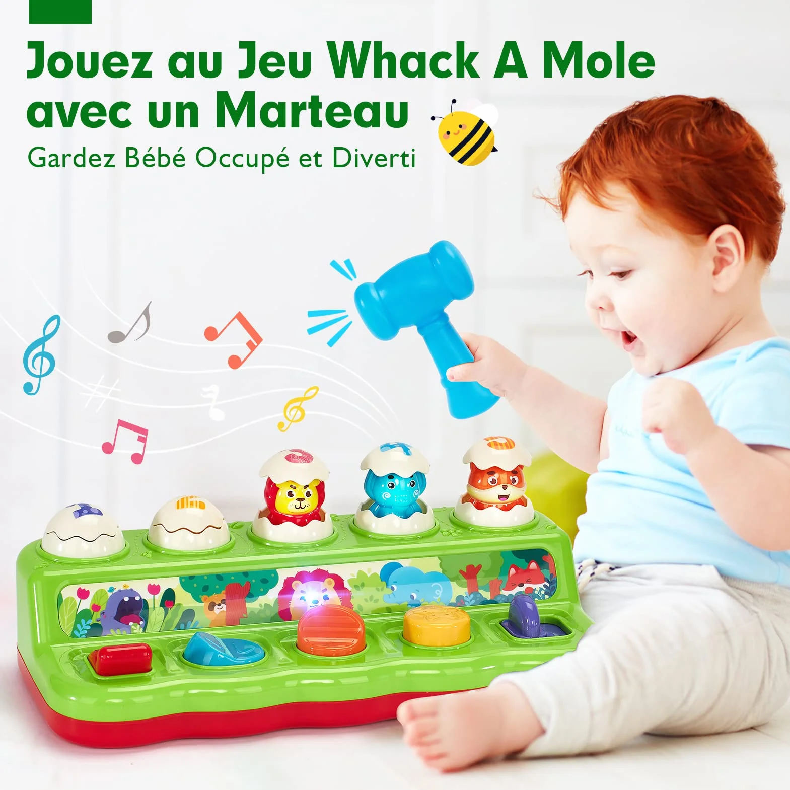 hahaland Jouet Montessori Bébé 1 an avec Musique et Lumières, Jouet Pop-up Animaux Couleurs Enfant 1-4 Ans