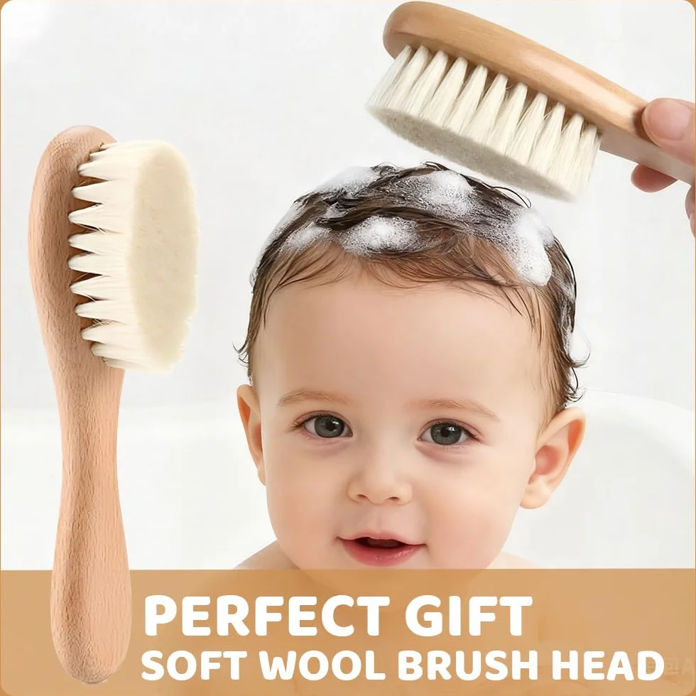 Brosse cheveux bébé poils de chèvre doux en bois pour Cradle Cap nouveau-né