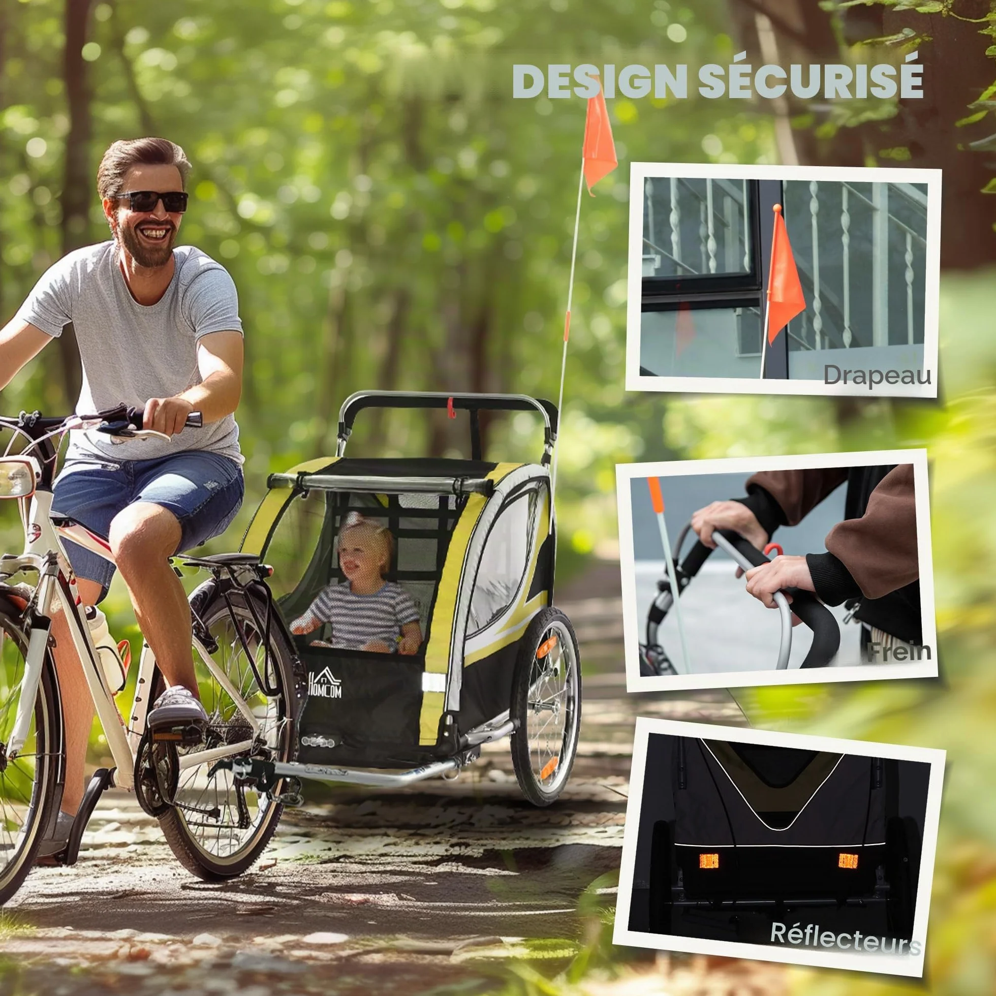 HOMCOM 2 in 1 Kinderfahrradanhänger mit Mesh-Tür, 360° Drehbares Vorderrad, Bremse, 142 x 75 x 101 cm