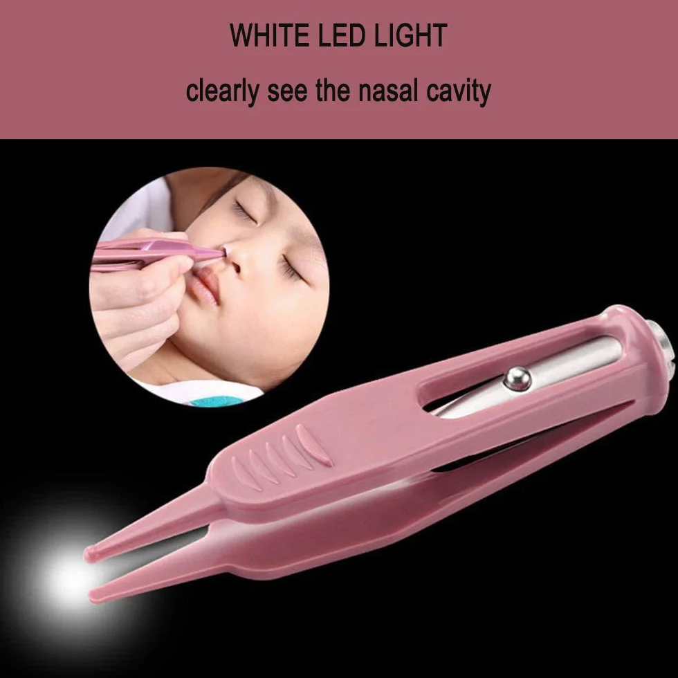 Pince à épiler avec lumière LED pour Bébé Sécurité Nouveau-né Nez Nettoyage
