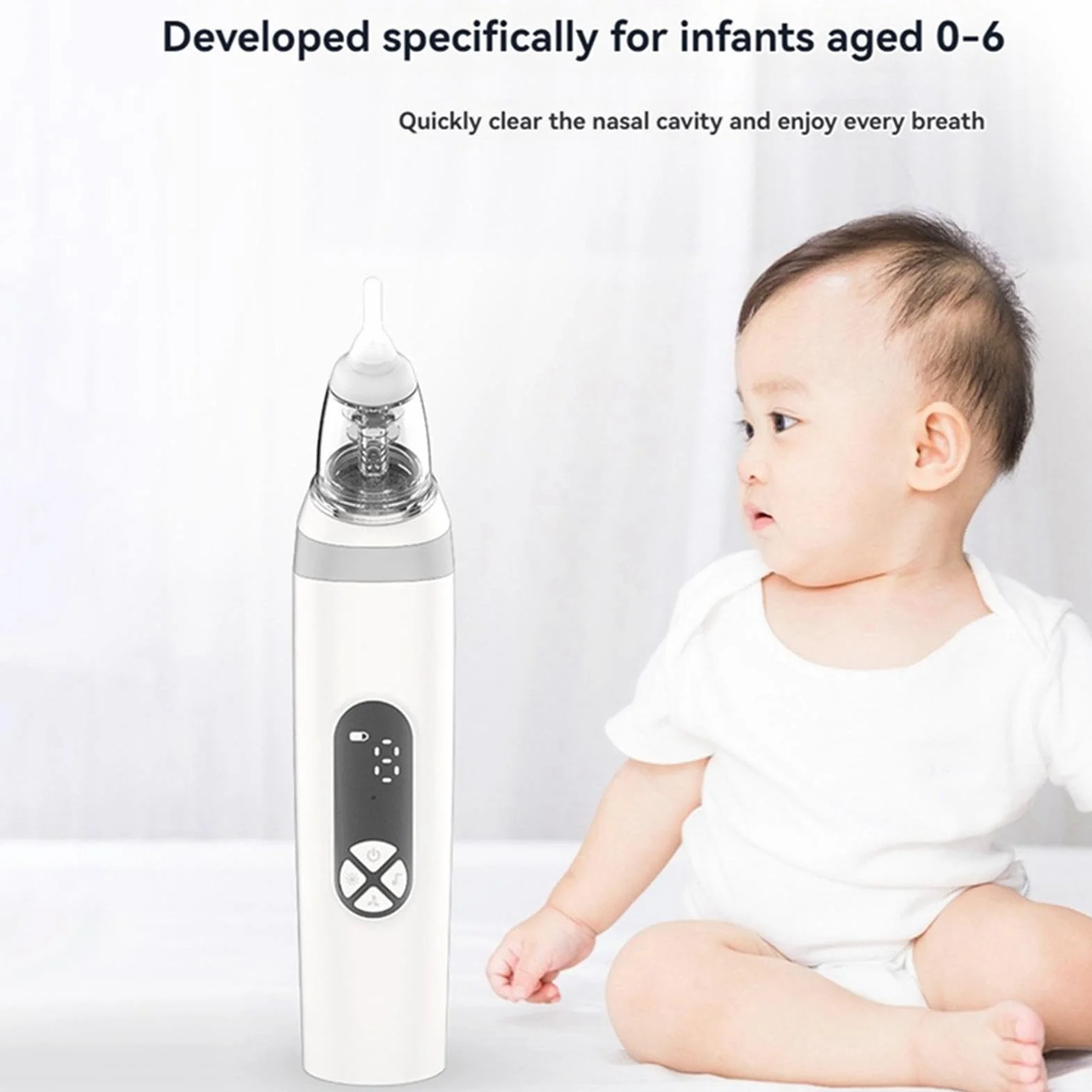 Mouche Bébé Électrique Aspirateur Nasal Rechargeable 3 Niveaux Silicone Buses Silencieux Ergonomique