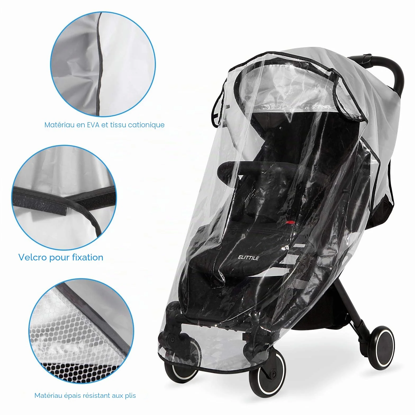 Habillage Pluie Universelle pour Poussette - Protection Pluie Poussette Universelle contre les intempéries et le vent