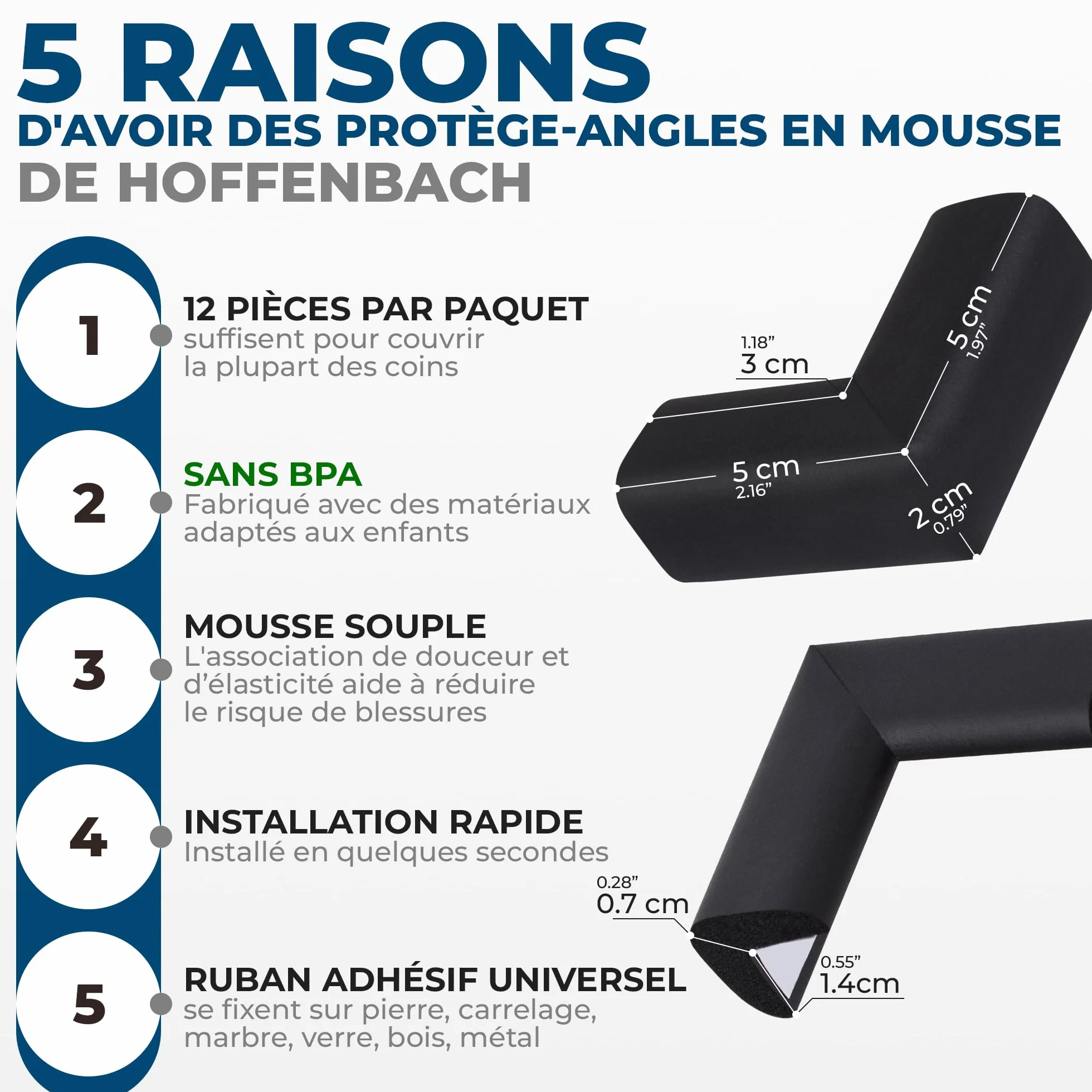 Hoffenbach Protection pour Bébé – Coussin de Sécurité en Mousse Adhésive pour Angles – Noir