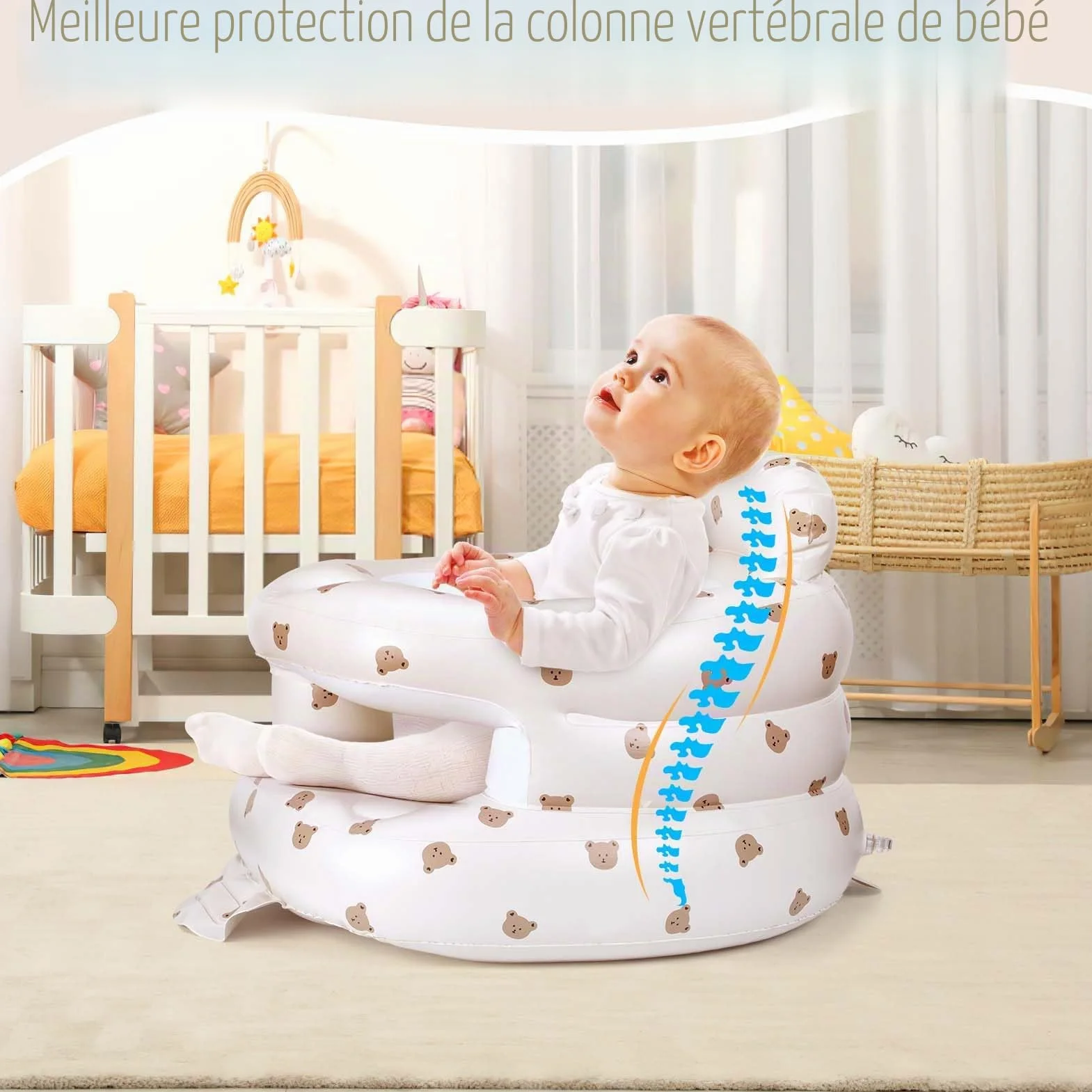 Siège Gonflable Bébé avec Pompe Intégrée Portable 3+ Mois Voyage Repas Camping