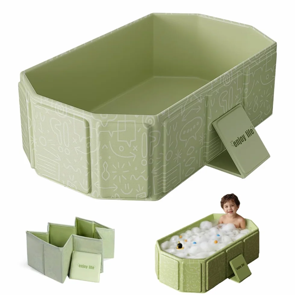 NAVESO Baignoire Pliable Bébé 75x45x25 cm Portable 0-5 Ans XXL avec Bouchon Vidange