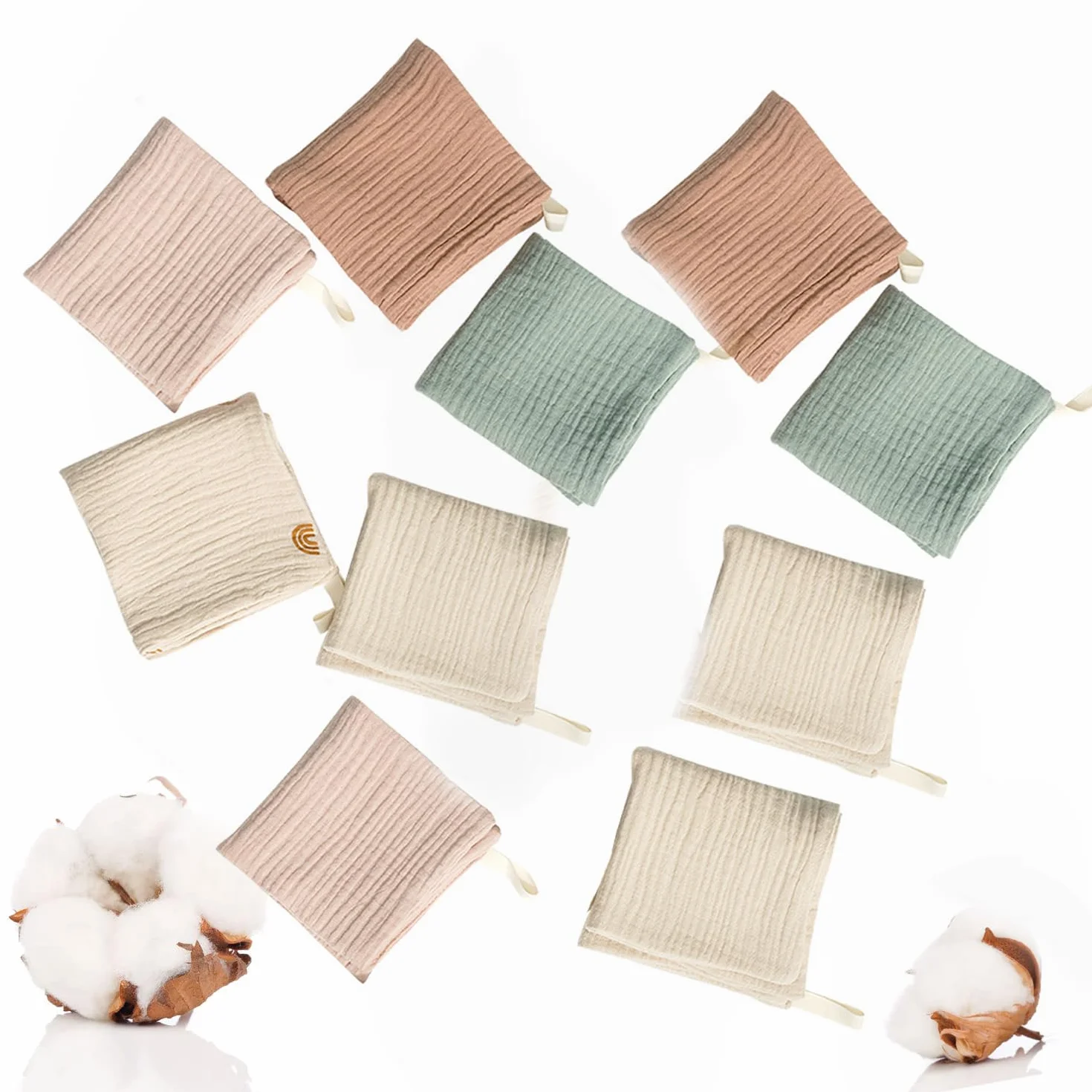 Débarbouillettes Bébé en Mousseline 23x23cm Gants de Toilette Serviettes Visage Nouveau-né