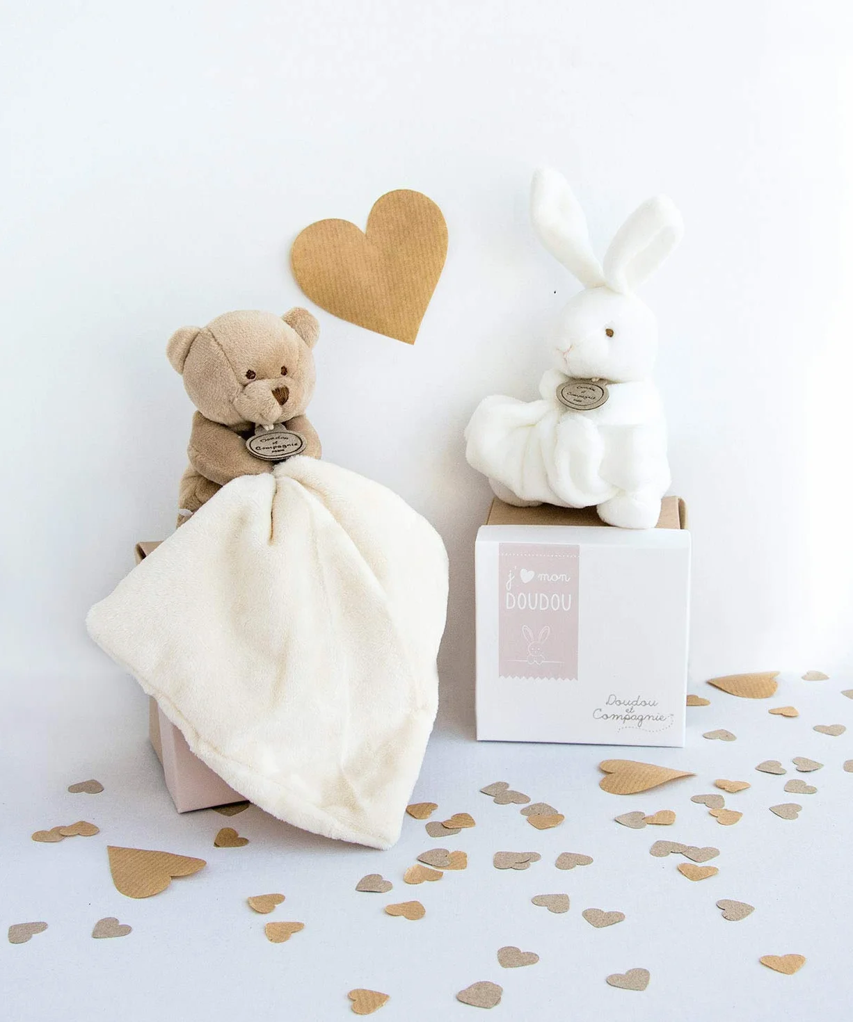 Doudou et Compagnie Ours Mouchoir Boîte Fleur Marron 10 cm Cadeau Naissance
