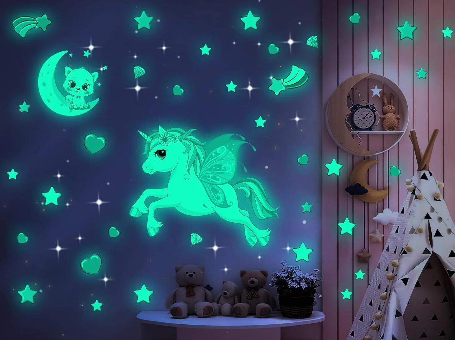 Étoile Lumineuse Plafond Stickers Muraux Fluorescente Décoration Chambre Enfant Fille