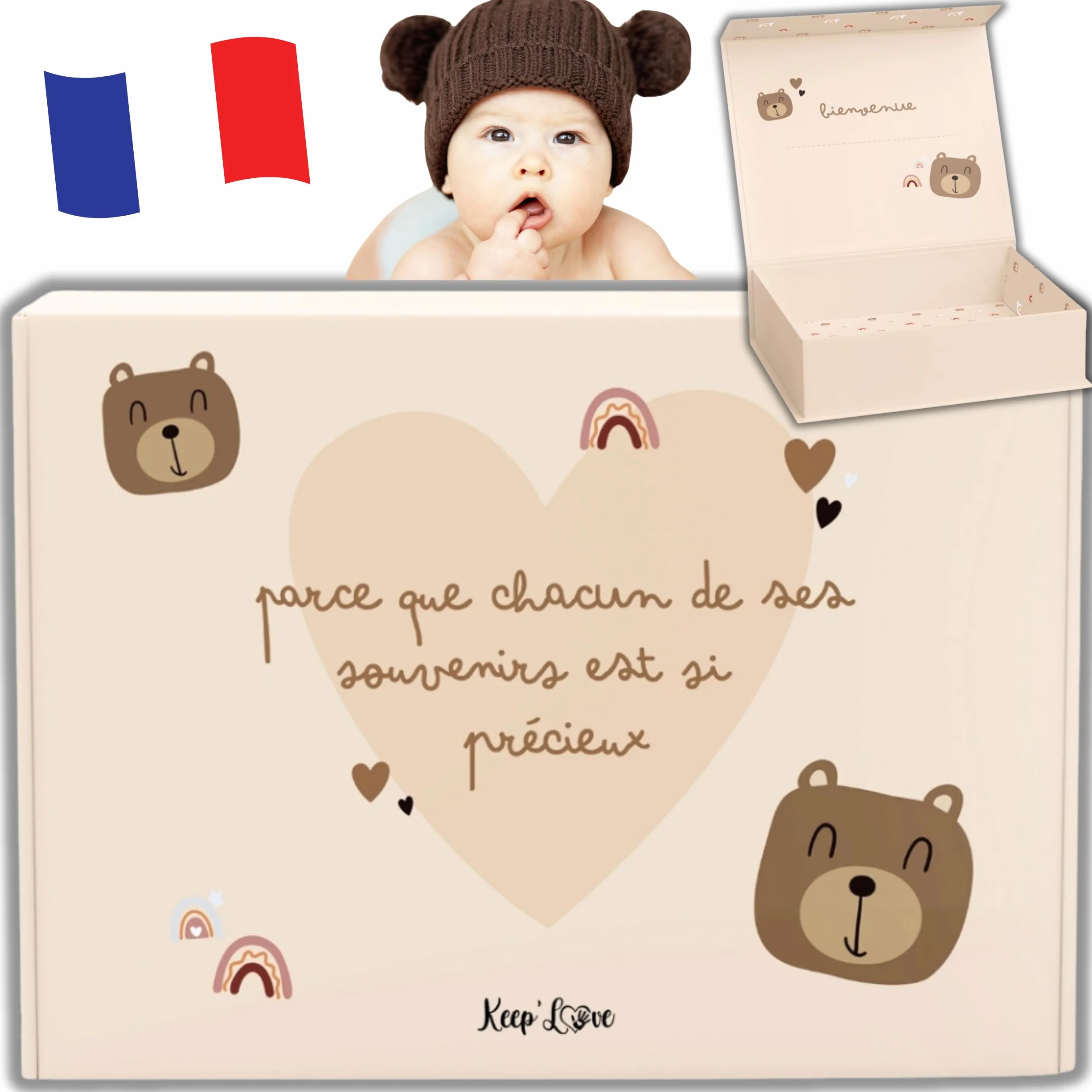 Boîte à Souvenirs Bébé Coffret de Naissance Personnalisable Cadeau Baby Shower