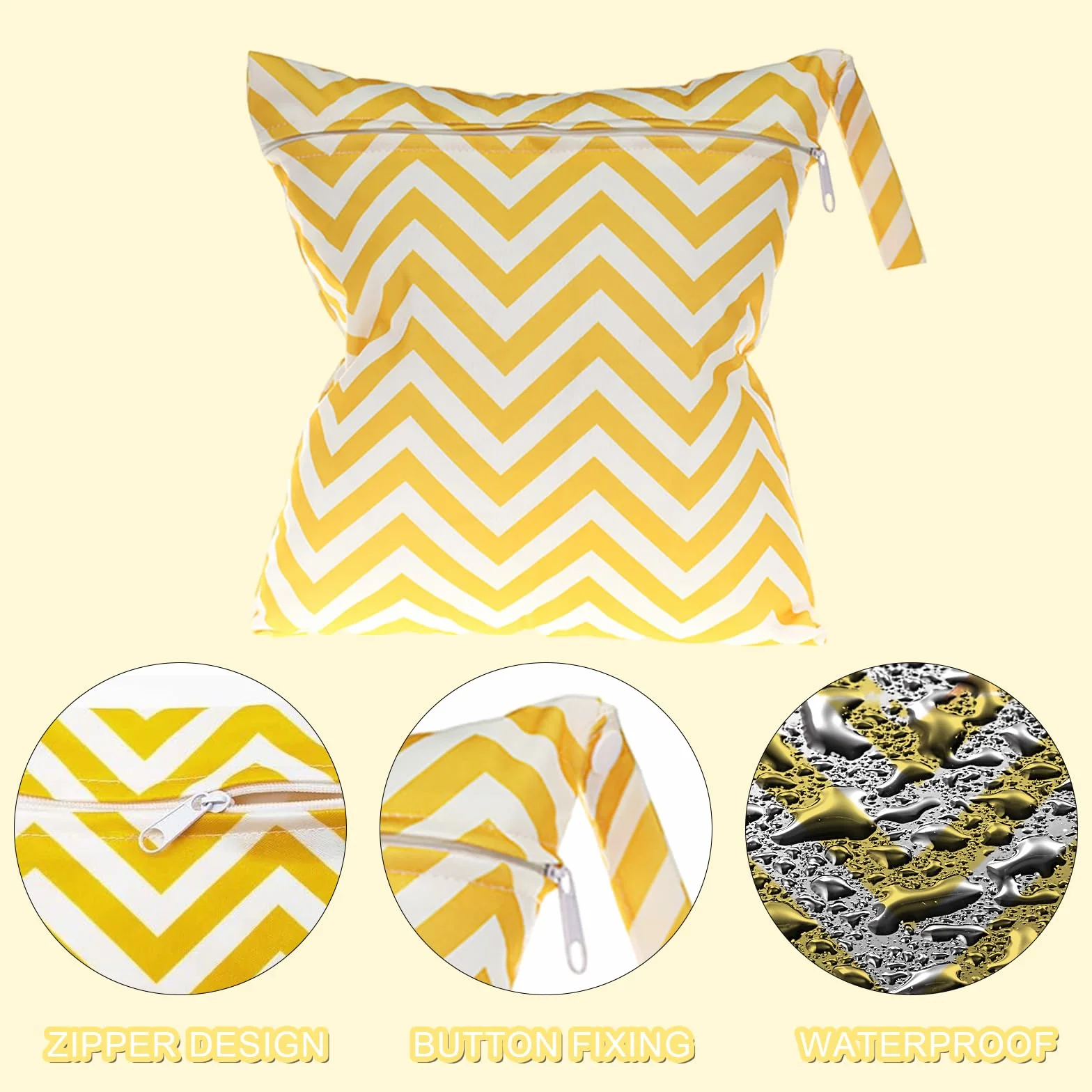 Sac à Couches Imperméable 28×30 cm, 2 Pièces, Gris+Jaune