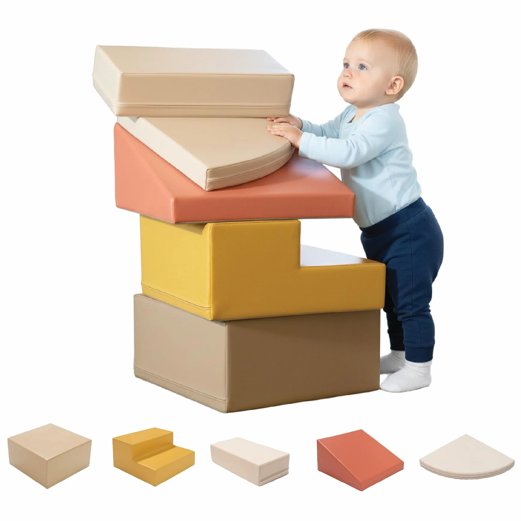 IGLU Soft Play Corner Climber Parcours de Motricité 5 Modules XL Mousse Bébé Enfant Blocs Construction Souples Jeu d’Éveil Montessori Toboggan Intérieur Automne Pastel