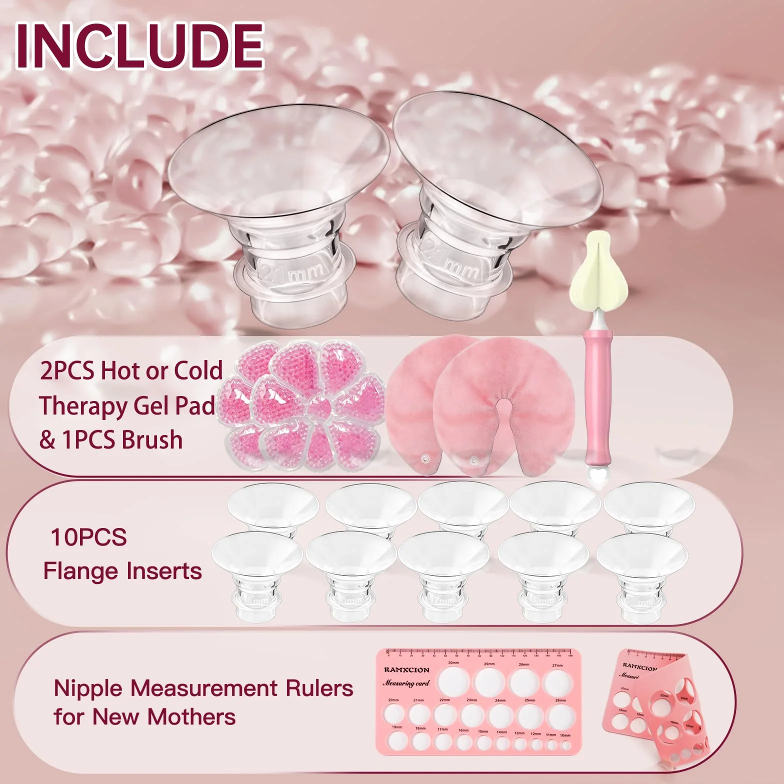 Inserts de Bride 13-21mm + Coussinet Gel Allaitement Compresse Froide Chaude, Compatibles Tire-laits