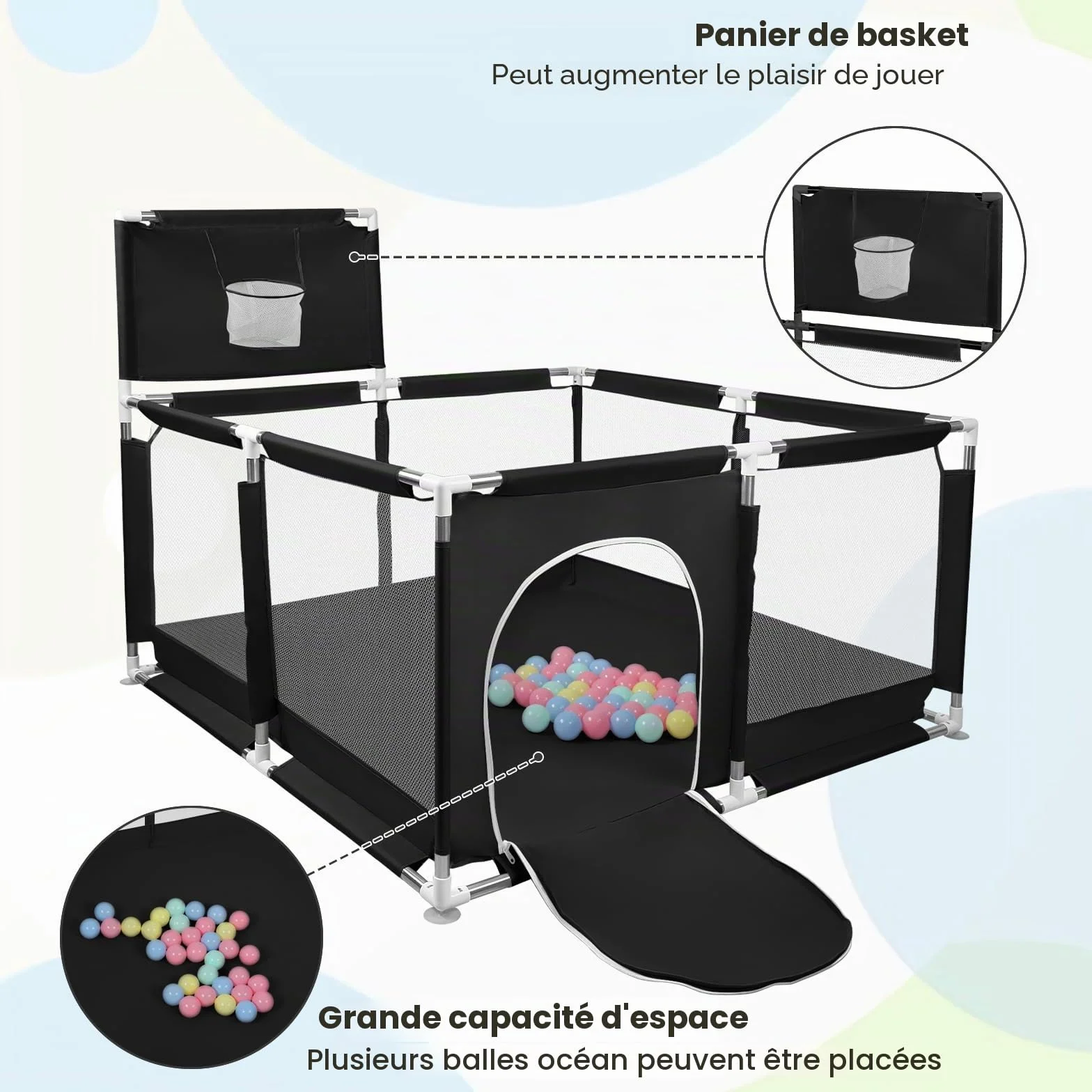 Box per Bambini con Succhiatori Recinto per Baby Tessuto Oxford 300D Centro Attività 126x126x66 cm Nero