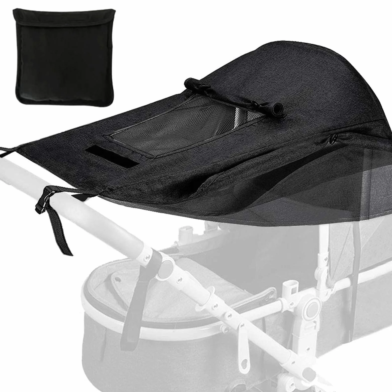Auvent Pare-Soleil Poussette Universel Réglable Protection Solaire Coupe-Vent Nacelle Noir
