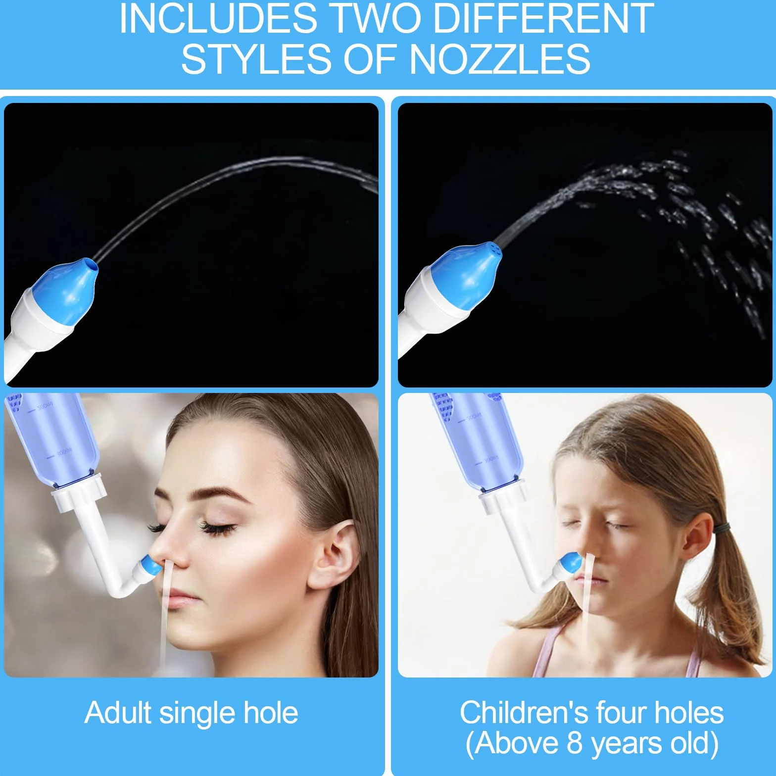 Lavage Nez 300ml Seringue Nasale Adulte avec Sachets de Sel Nasal Kit Irrigation Nasale