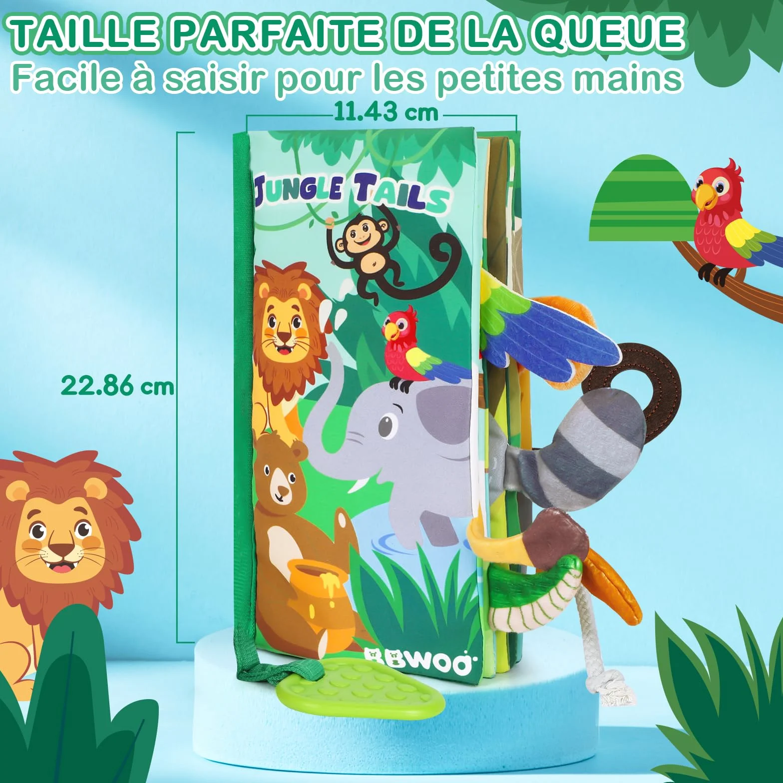 Livre bébé 0-12 Mois en Tissu Montessori Animaux 3D avec Anneau Dentition, Jouet d'éveil sensoriel Tummy Time Lavable