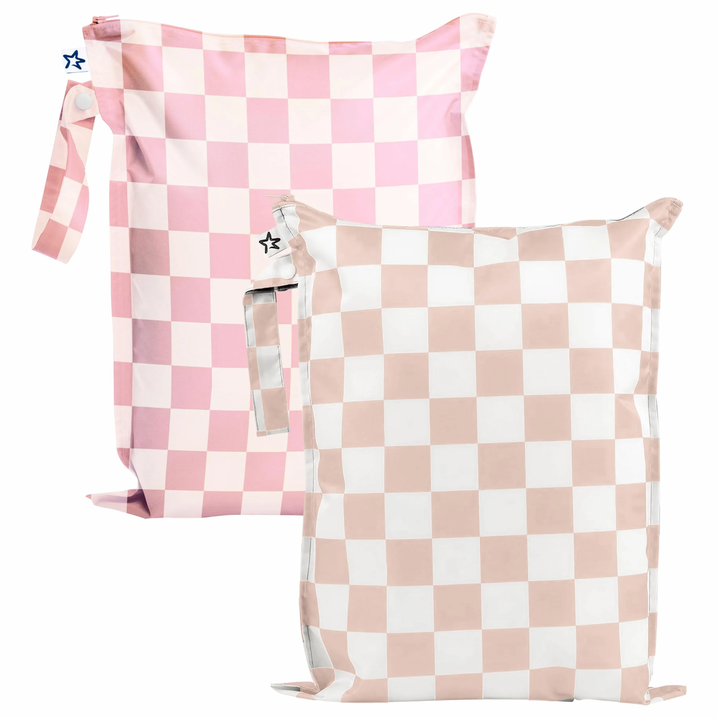Tiny Twinkle Sac Étanche Réutilisable Lot de 2 Sacs de Voyage pour Bébé Rose Carreaux Marron